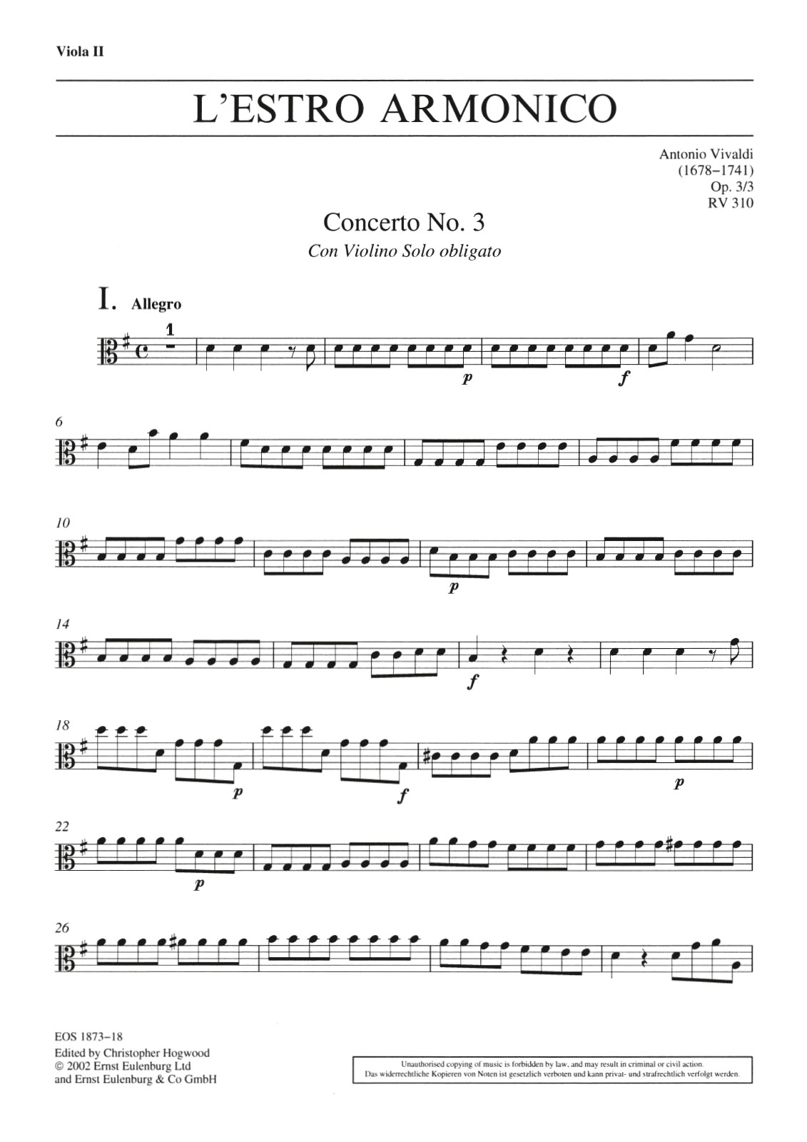 EOS 1873-20 - L’Estro Armonico op. 3/3 RV 310 - Cover
