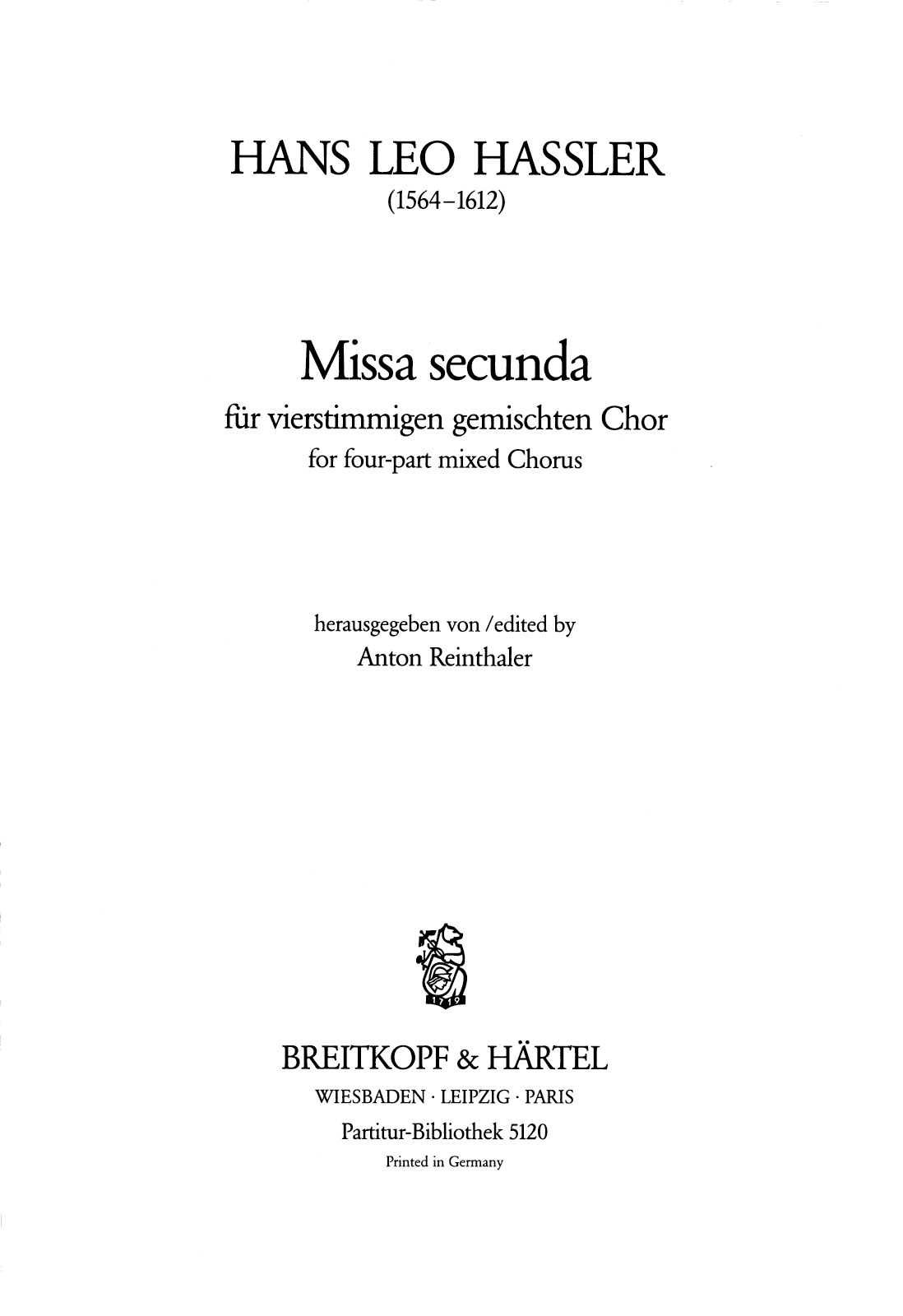 Hans Leo Hassler - Missa secunda - Cover