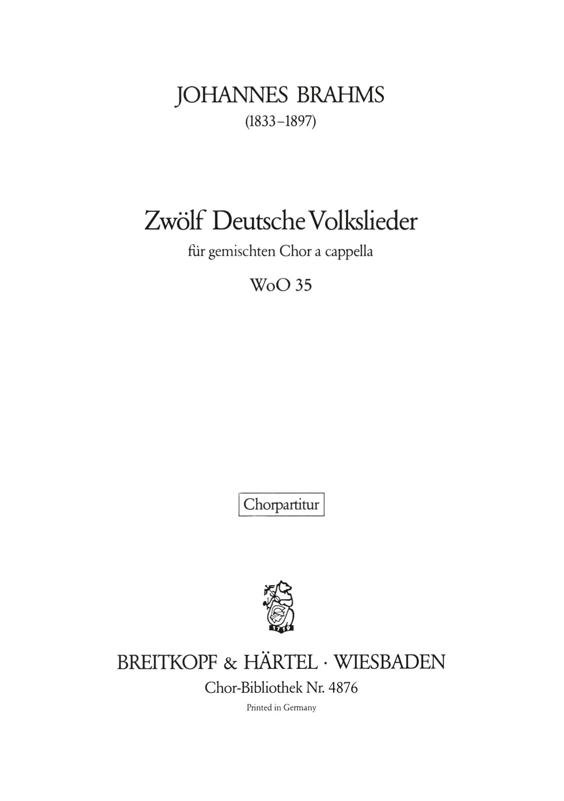 ChB 4876 - Johannes Brahms - 12 Deutsche Volkslieder WoO 35 - Cover