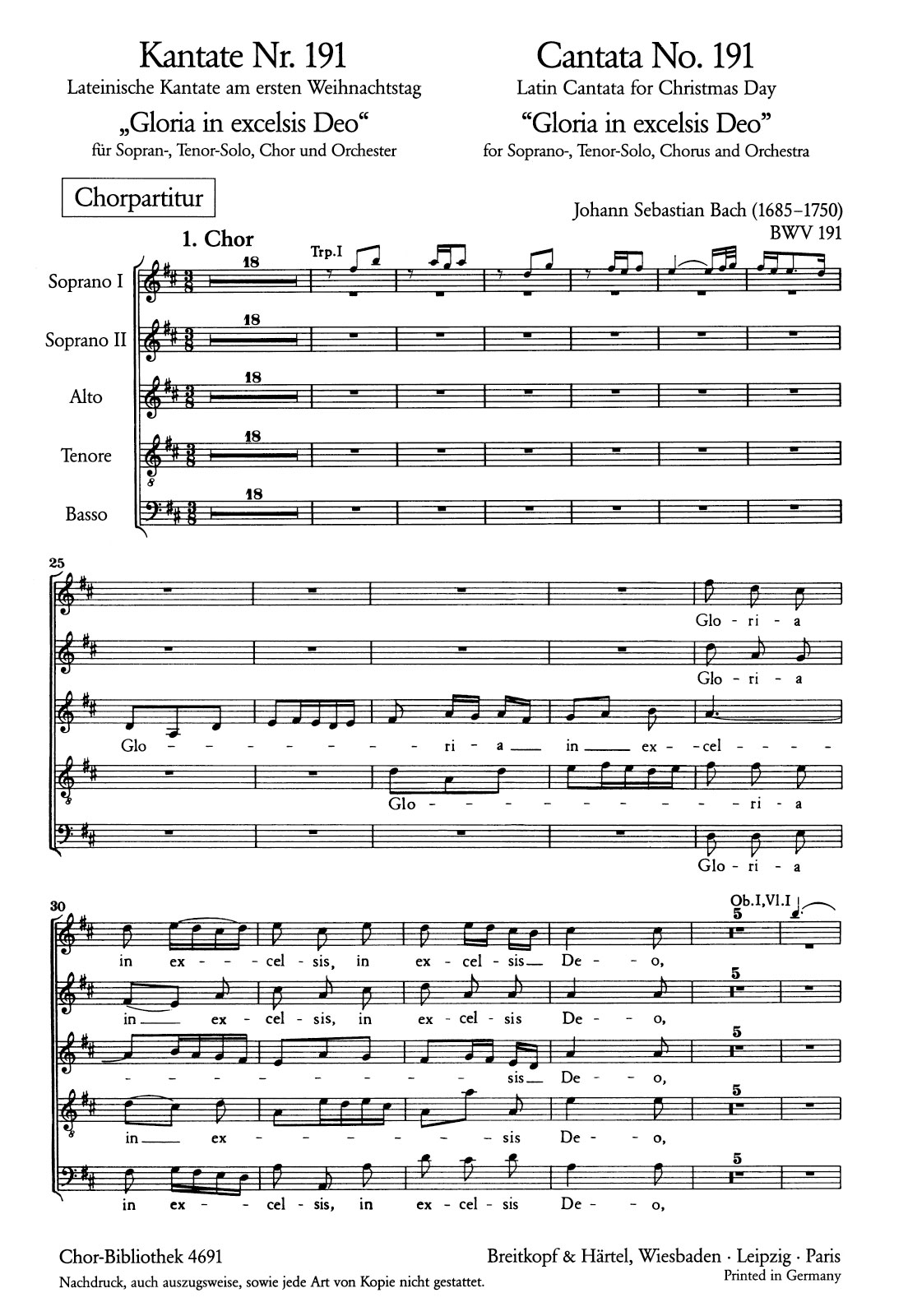 ChB 4691 - Kantate BWV 191 „Gloria in excelsis Deo“ - Cover