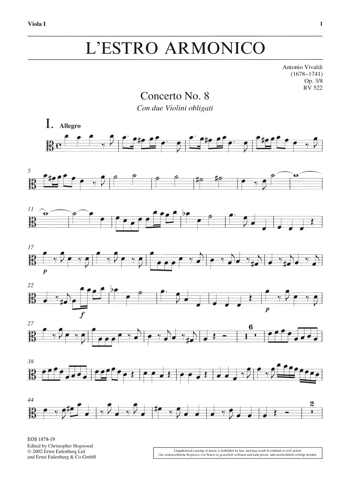 EOS 1878-19 - L’Estro Armonico op. 3/8 RV 522 - Cover