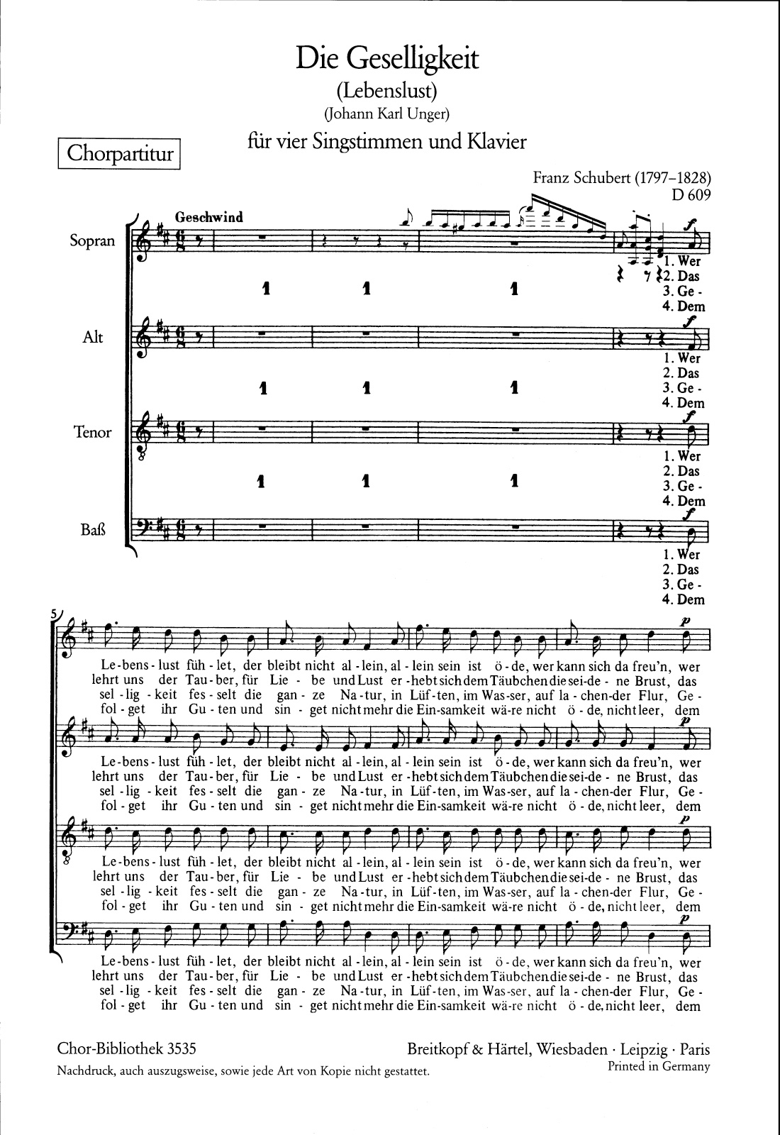 ChB 3535 - Die Geselligkeit (Lebenslust) D 609 - Cover