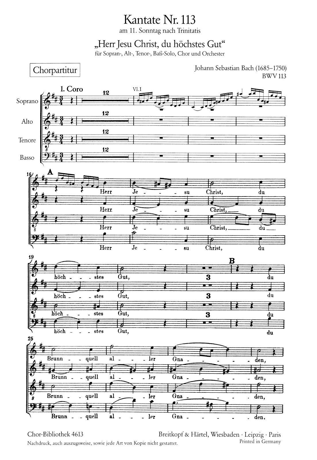 ChB 4613 - Cantata BWV 113 “Herr Jesu Christ, du hoechstes Gut” - Cover