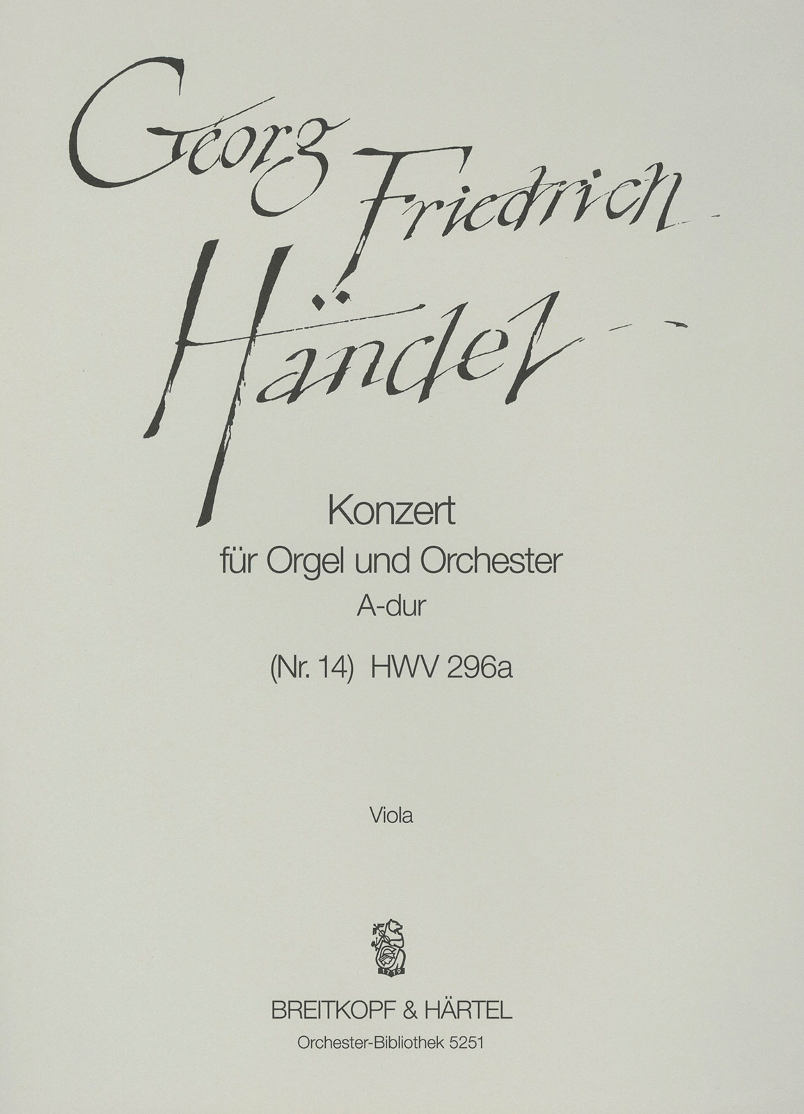 OB 5251-19 - Organ Concerto (No. 14) in A major HWV 296a - Cover