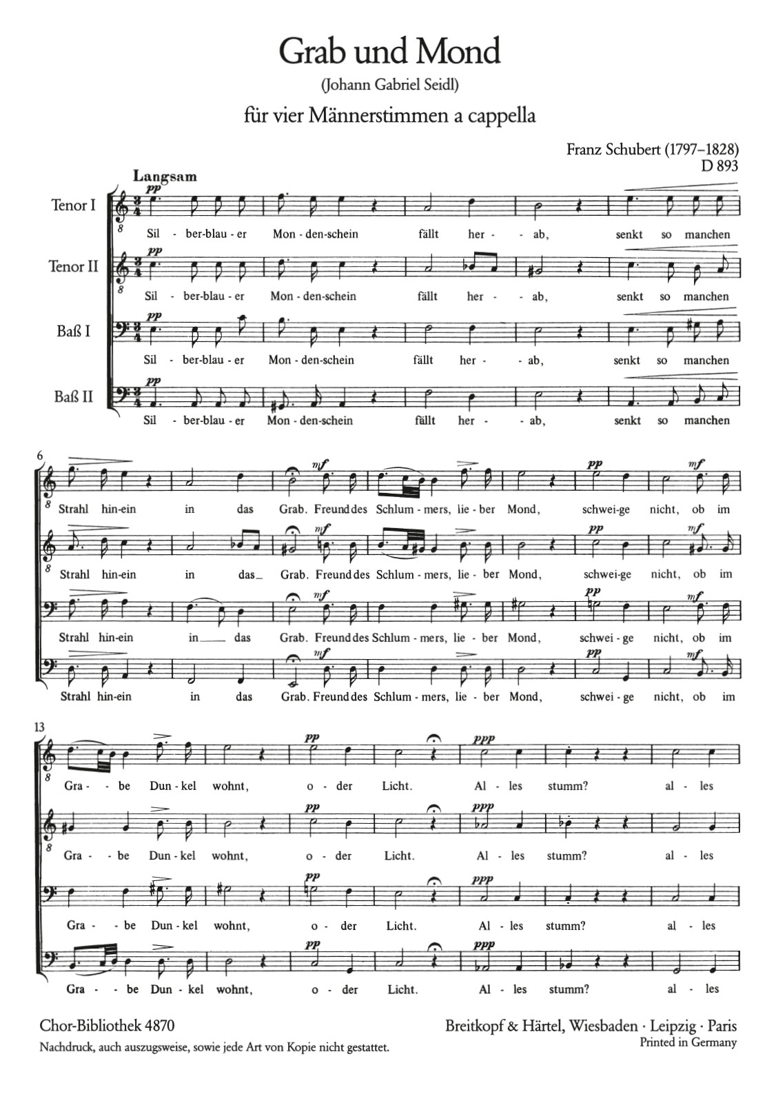 Franz Schubert - Grab und Mond D 893 - Cover