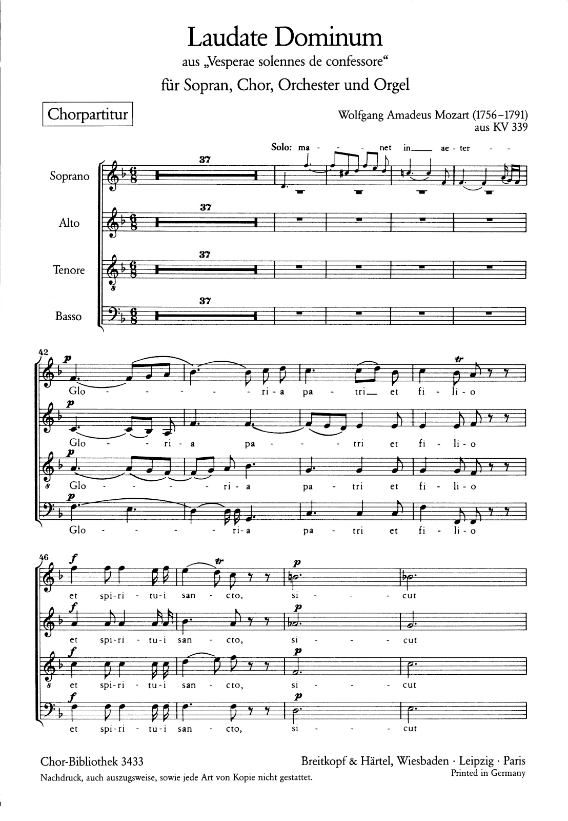 ChB 3433 - Laudate Dominum aus „Vesperae solennes de confessore“ KV 339 - Cover