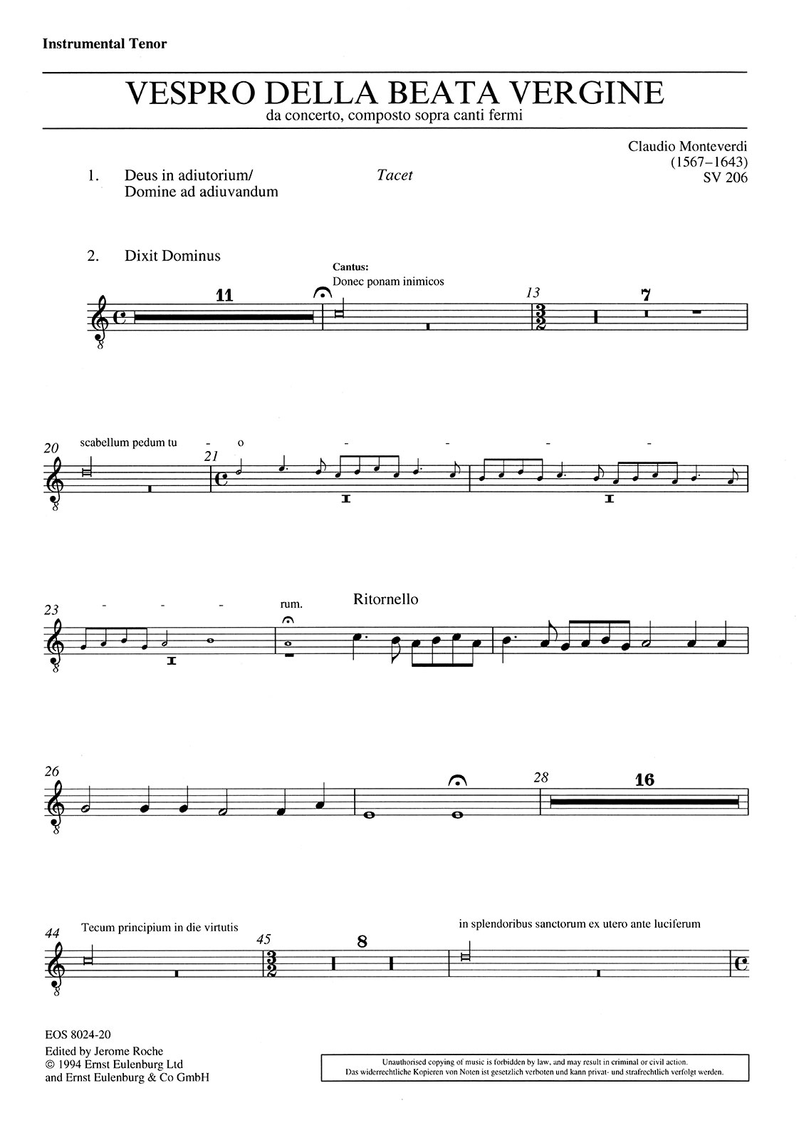 EOS 8024-91 - Vespro della Beata Vergine SV 206 - Cover