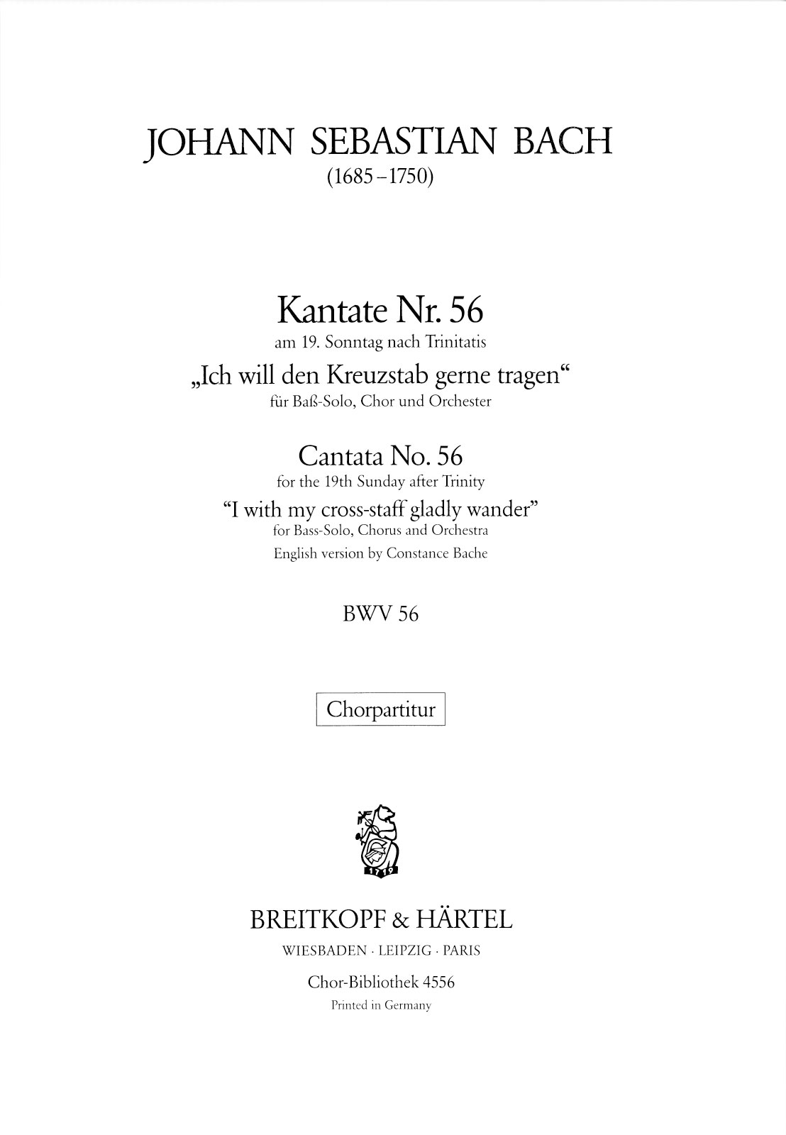 ChB 4556 - Kantate BWV 56 „Ich will den Kreuzstab gerne tragen“ - Cover