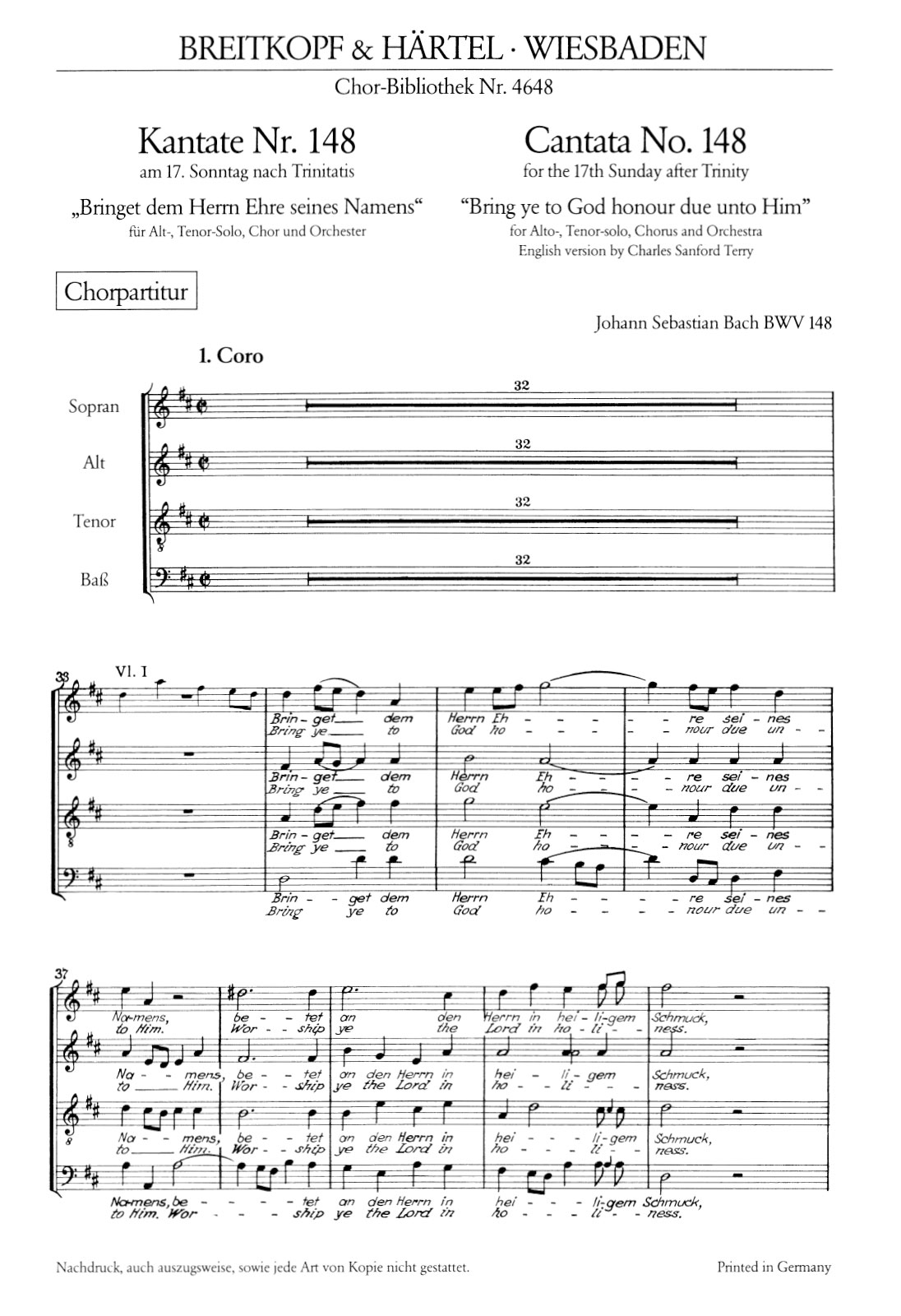 ChB 4648 - Cantata BWV 148 “Bring ye to God honour due unto Him” - Cover