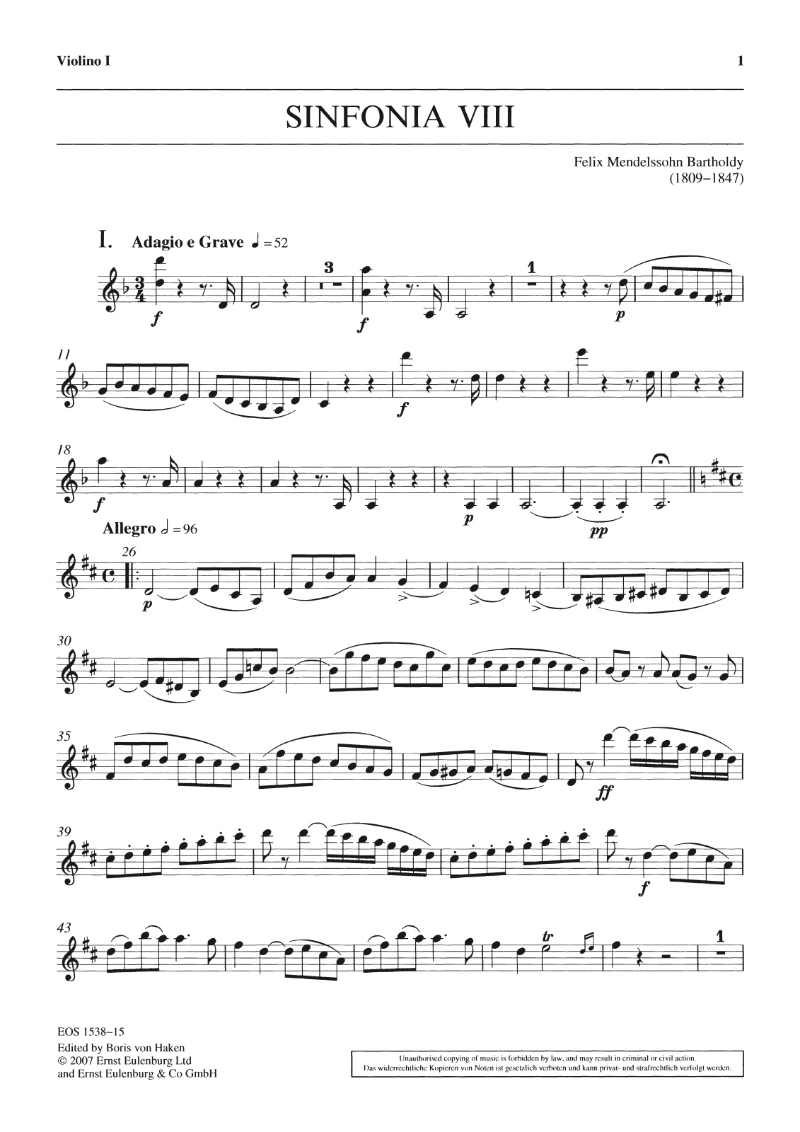 EOS 1538-15 - Sinfonia Nr. 8 D-dur MWV N 8 - Cover