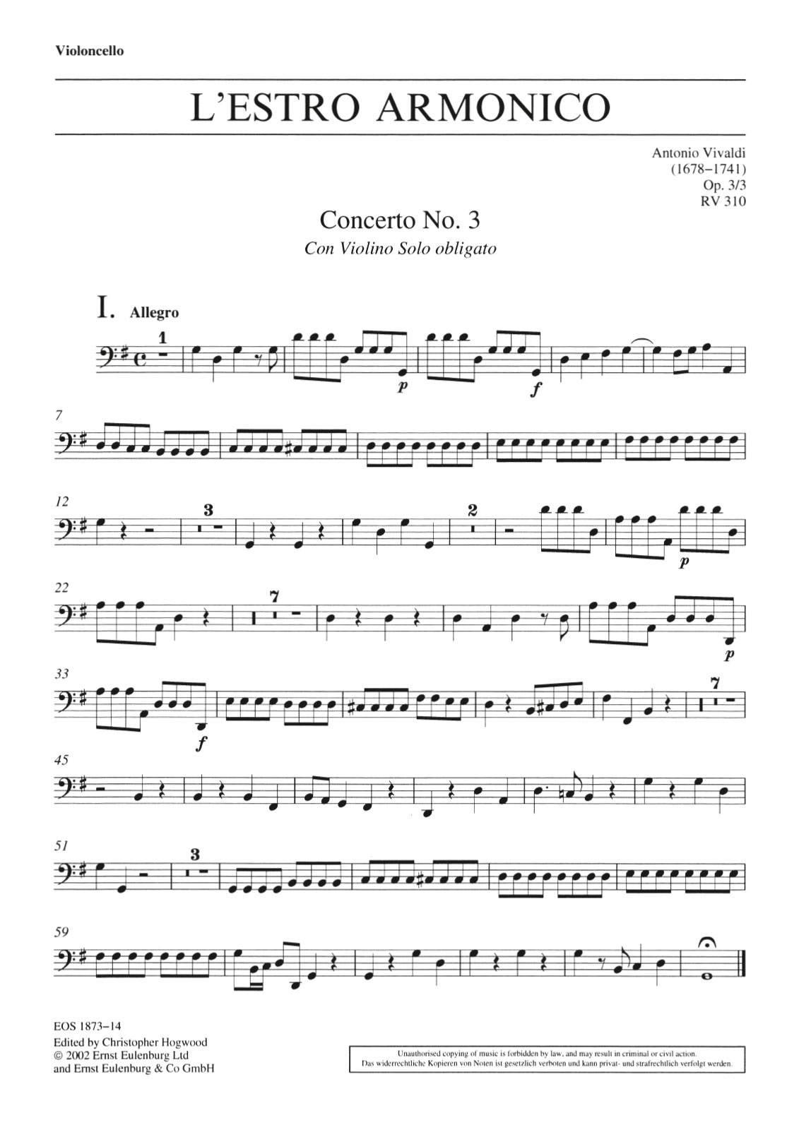 EOS 1873-23 - L’Estro Armonico op. 3/3 RV 310 - Cover