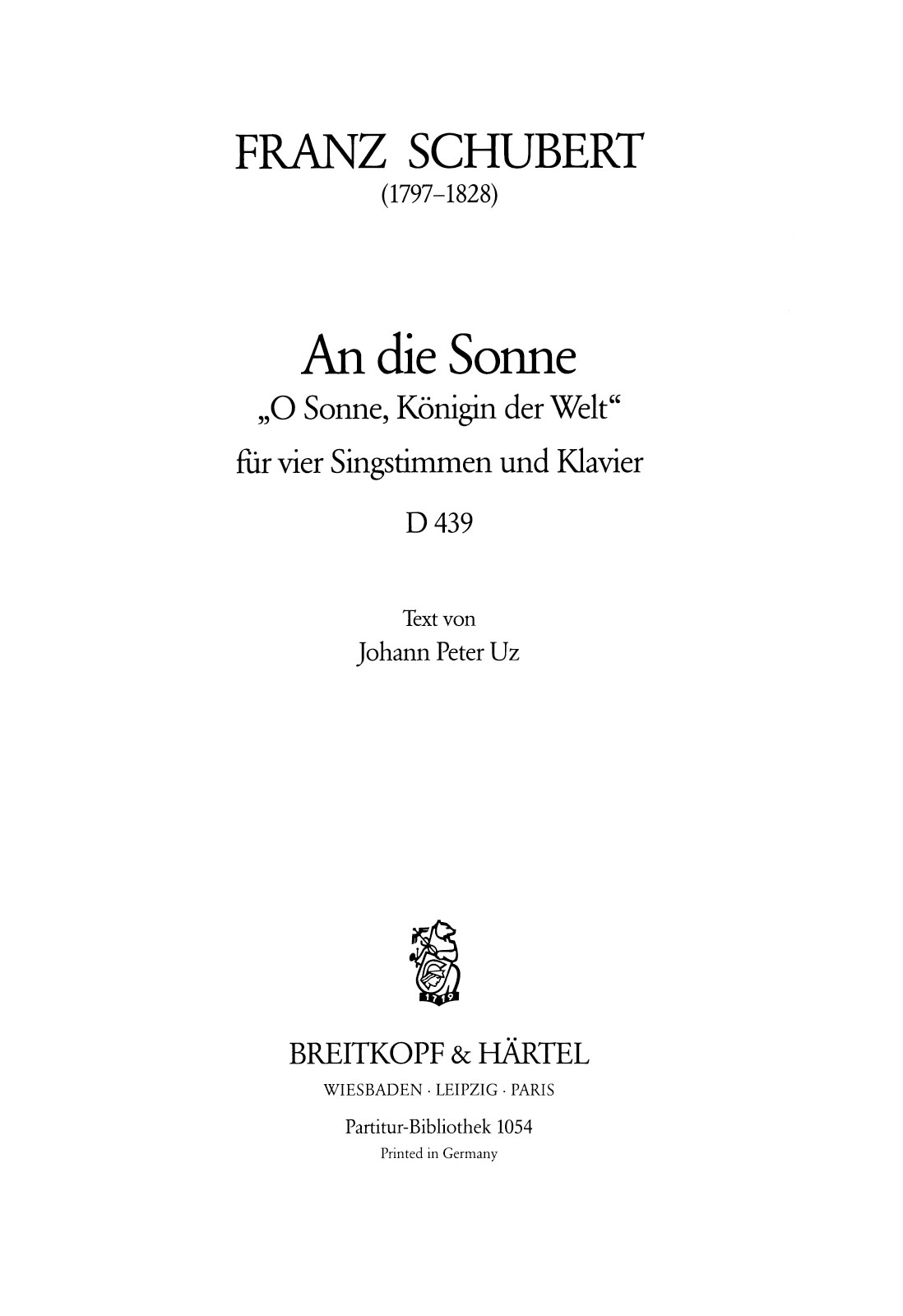 Franz Schubert - An die Sonne D 439 - Cover