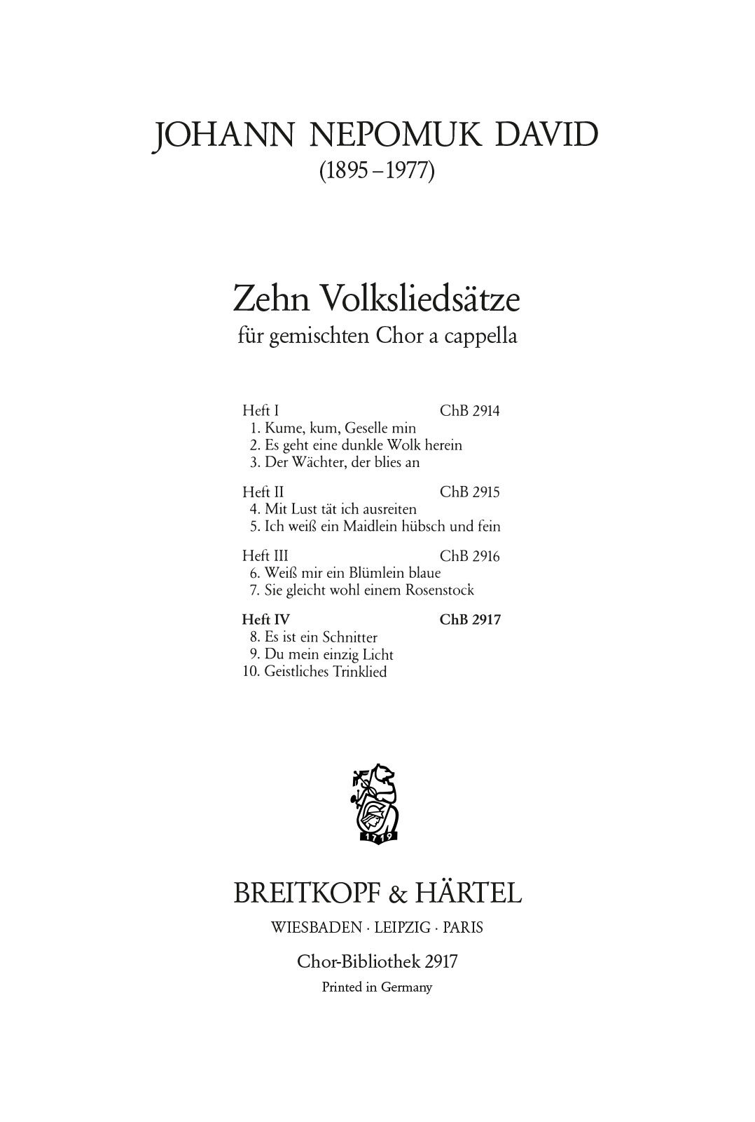ChB 2917 - 10 Volksliedsätze - Cover