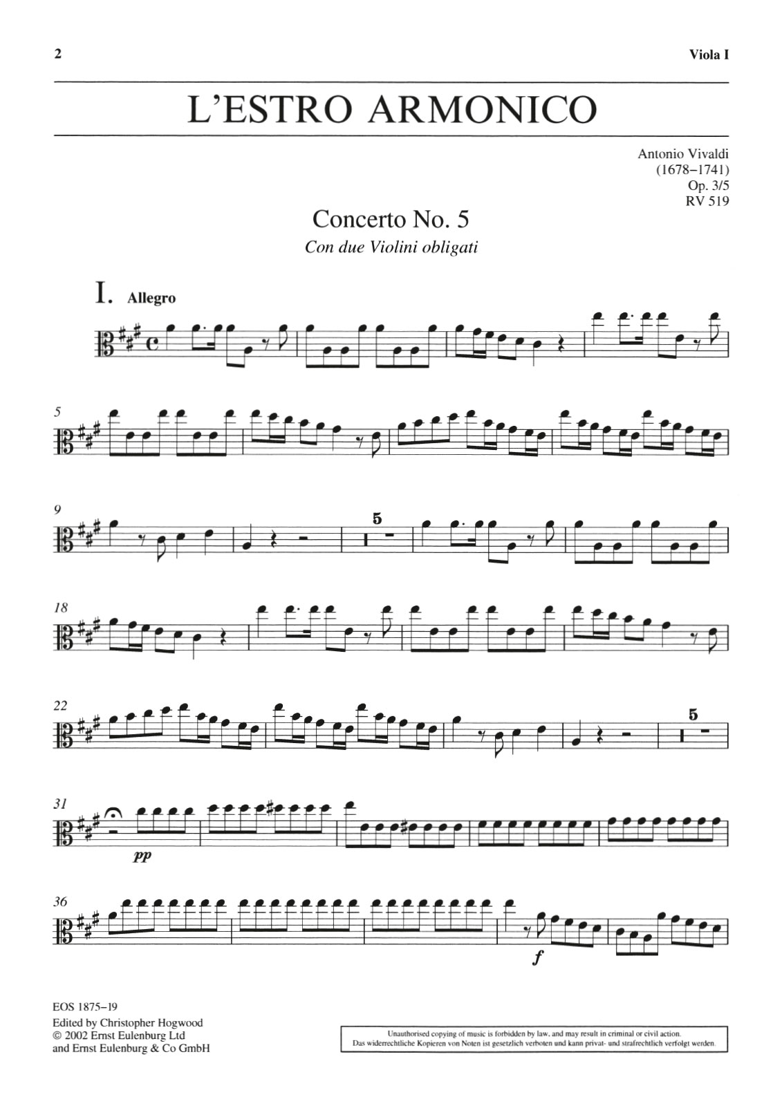 EOS 1875-19 - L’Estro Armonico op. 3/5 RV 519 - Cover