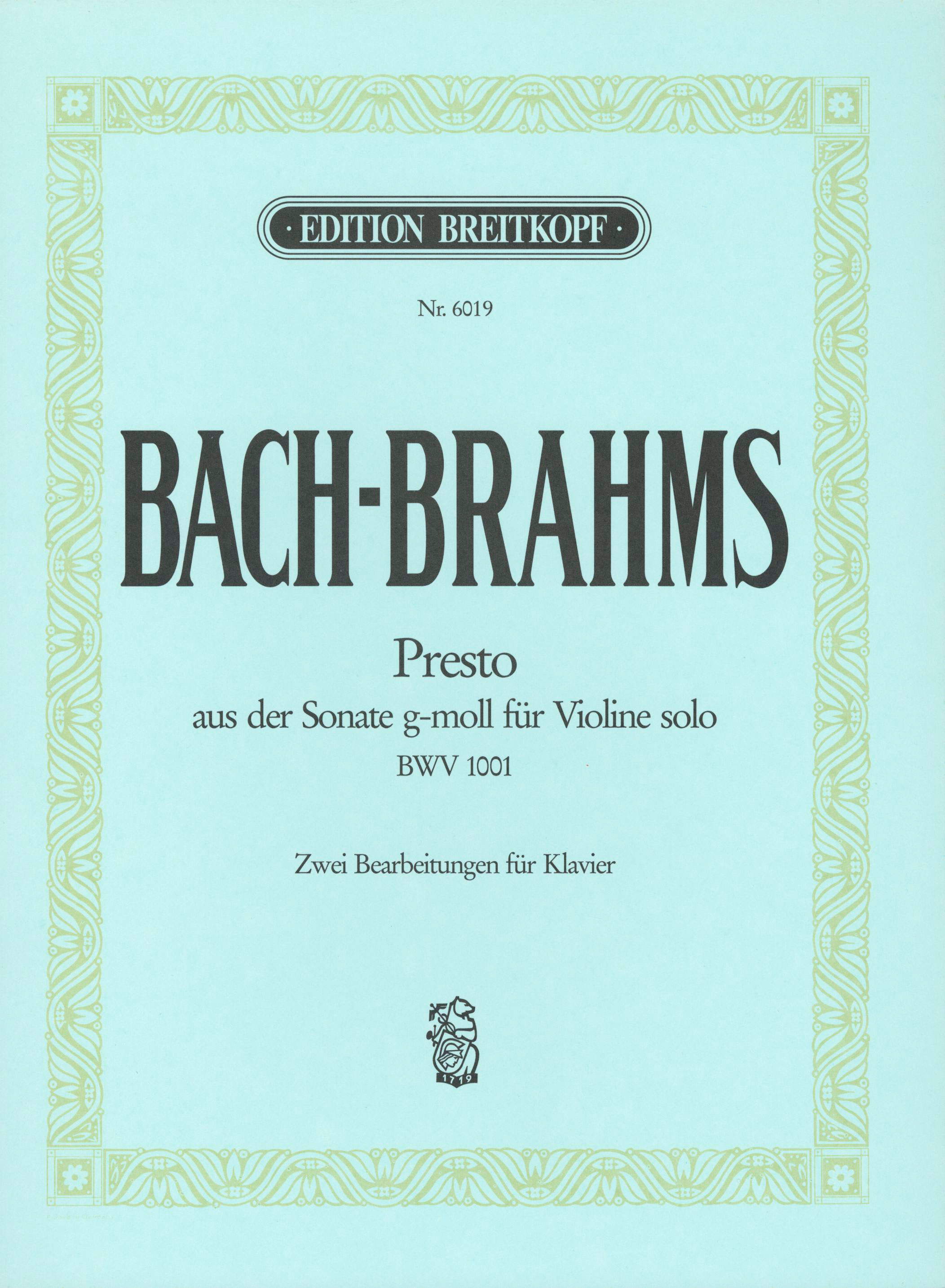 Johannes Brahms - Presto after Bach - Cover