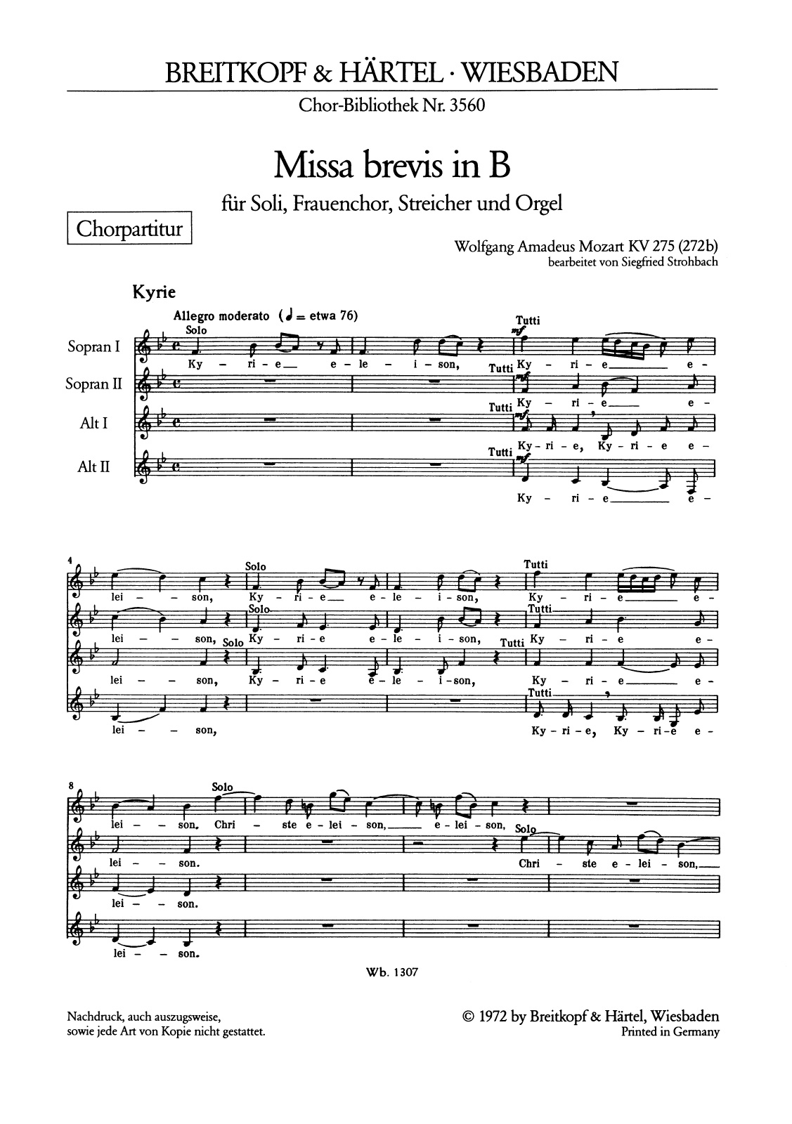 ChB 3560 - Missa brevis in B K. 275 (272b) - Cover