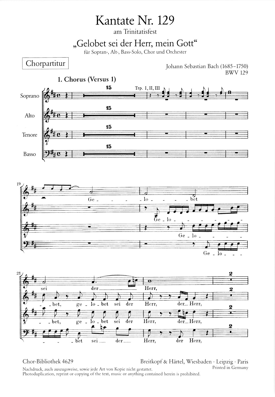 ChB 4629 - Kantate BWV 129 „Gelobet sei der Herr, mein Gott“ - Cover