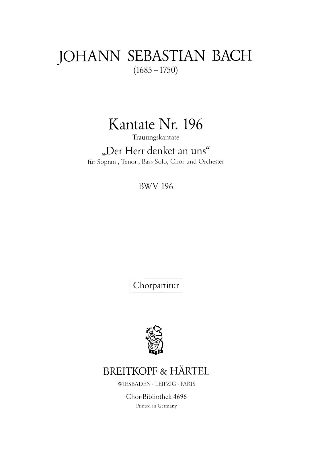 ChB 4696 - Cantata BWV 196 “Der Herr denket an uns” - Cover