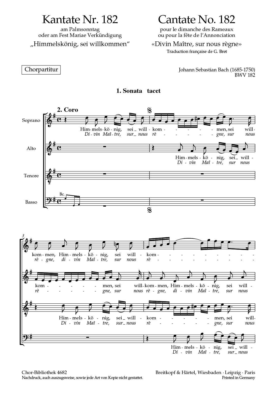 ChB 4682 - Cantata BWV 182 “Himmelskönig, sei willkommen” - Cover