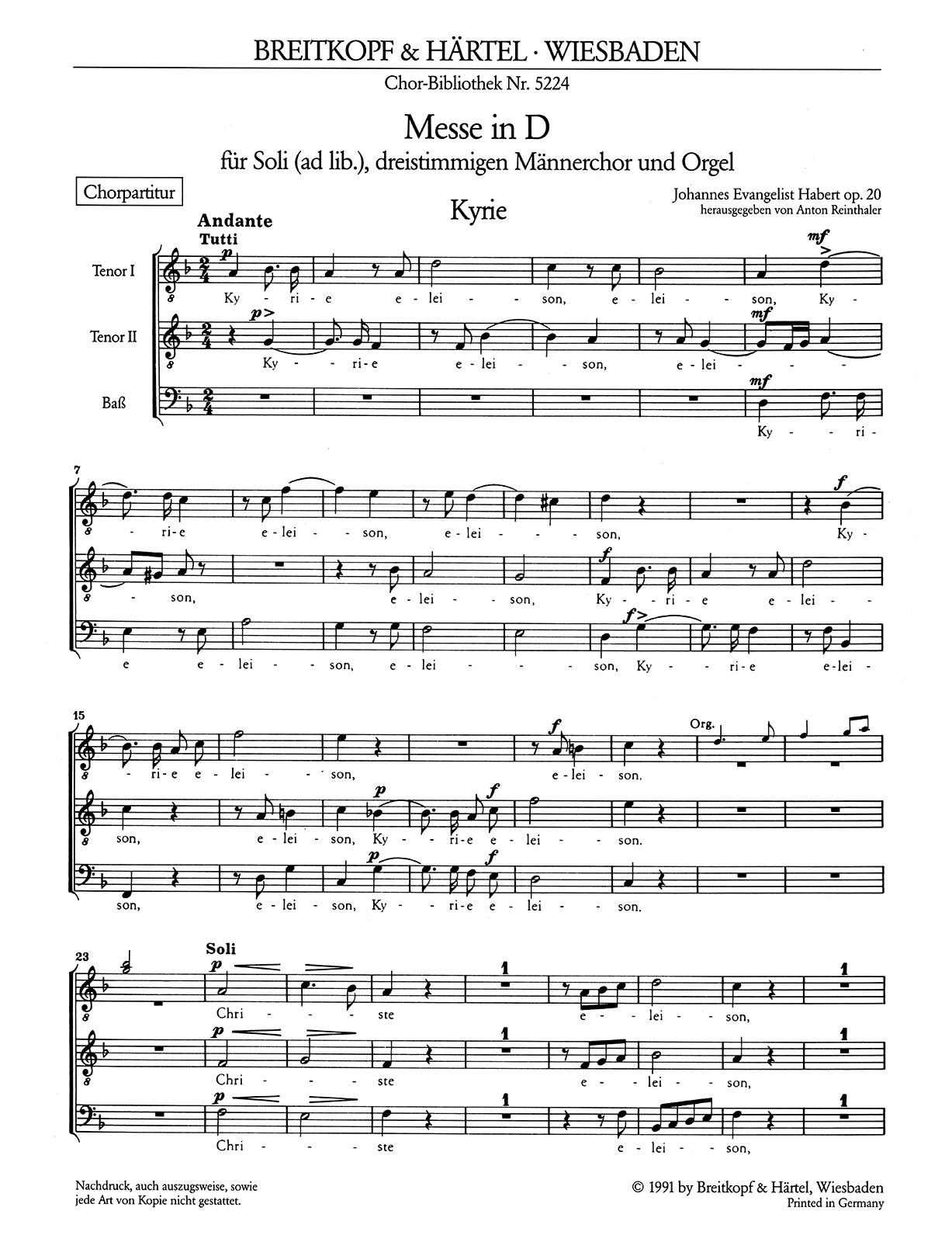 ChB 5224 - Mass in D major Op. 20 - Cover