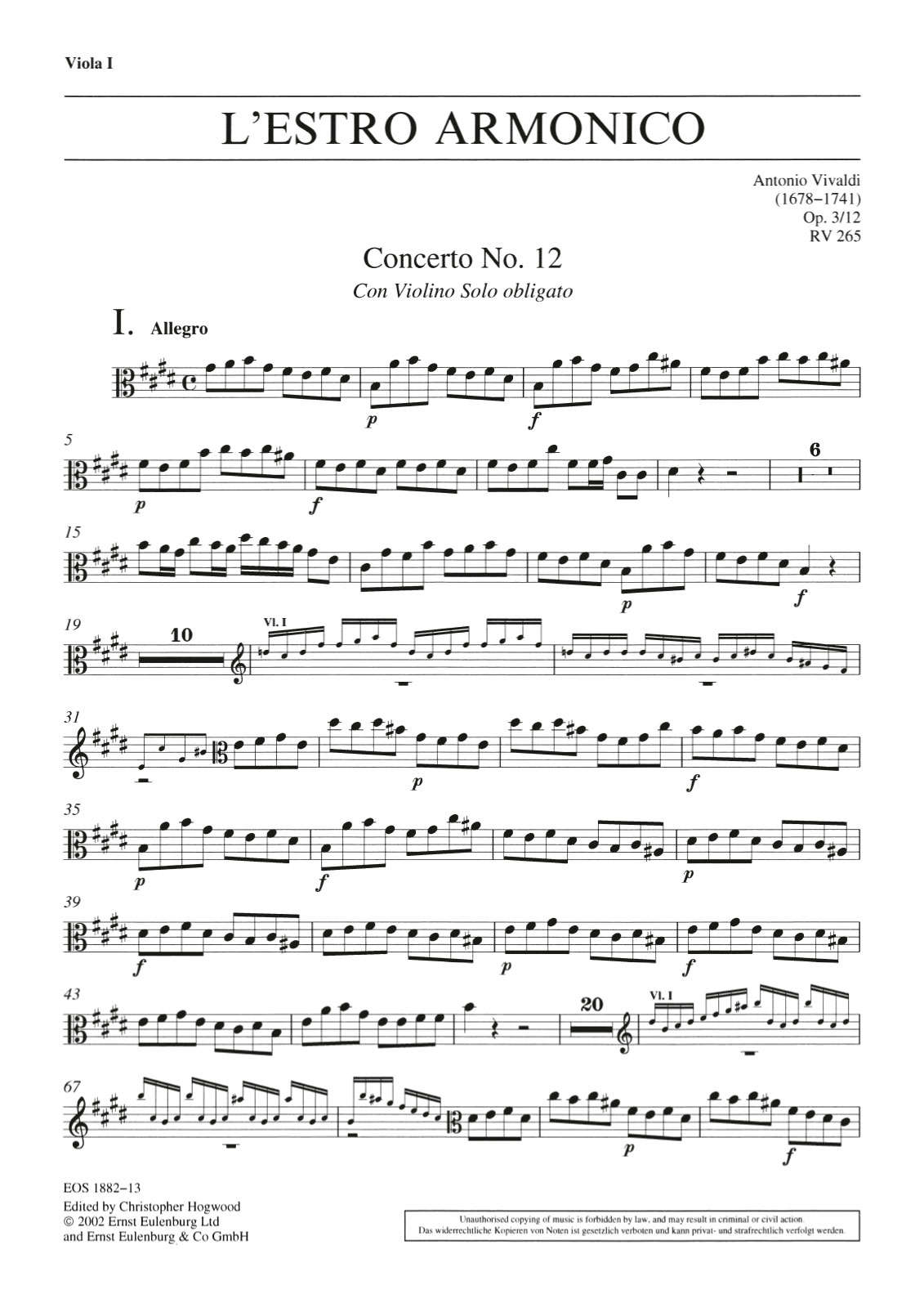 EOS 1882-19 - L’Estro Armonico op. 3/12 RV 265 - Cover