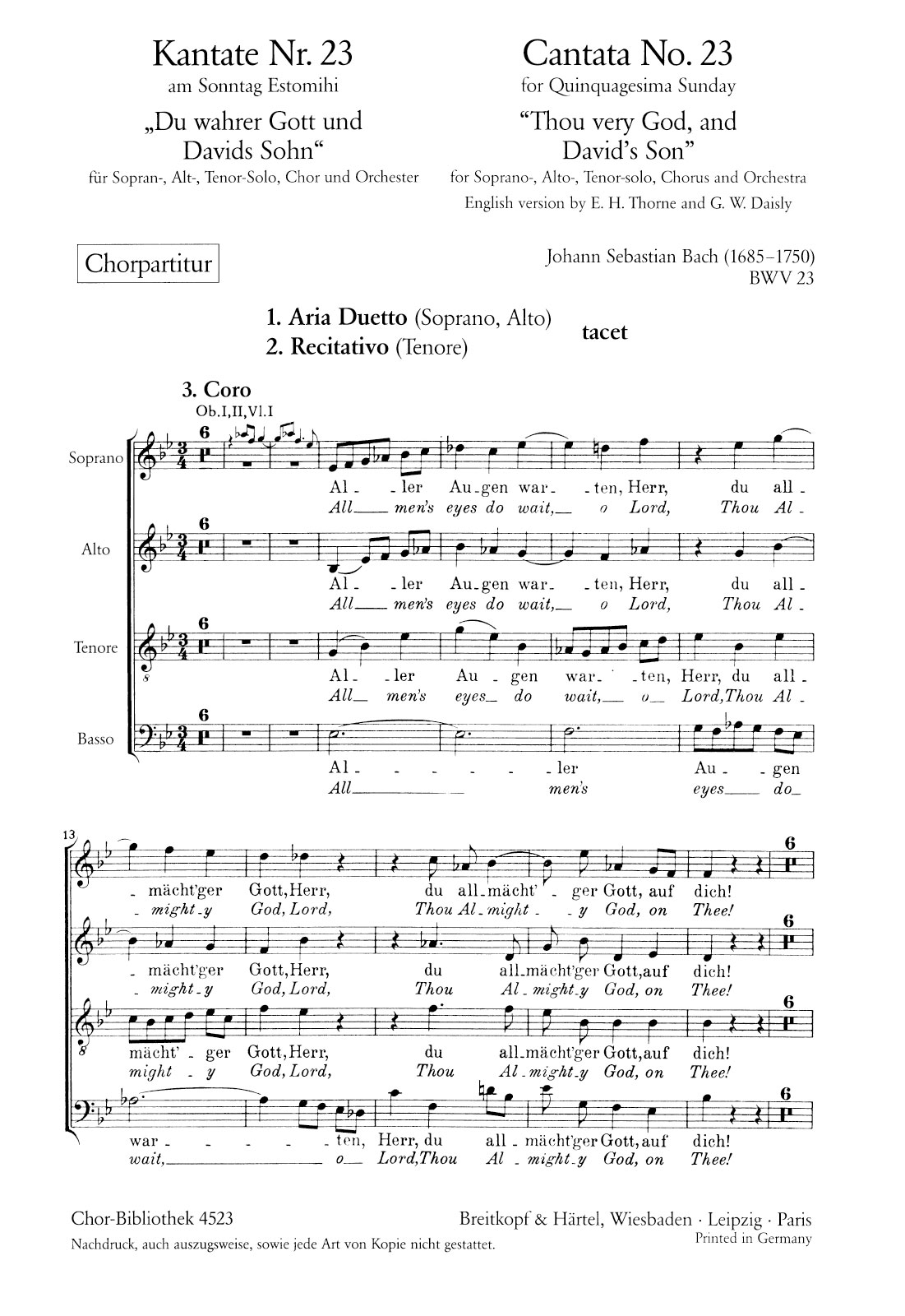 ChB 4523 - Cantata BWV 23 “Thou very God, and David’s Son” - Cover