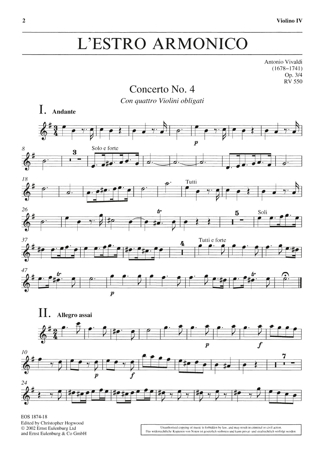 EOS 1874-18 - L’Estro Armonico op. 3/4 RV 550 - Cover