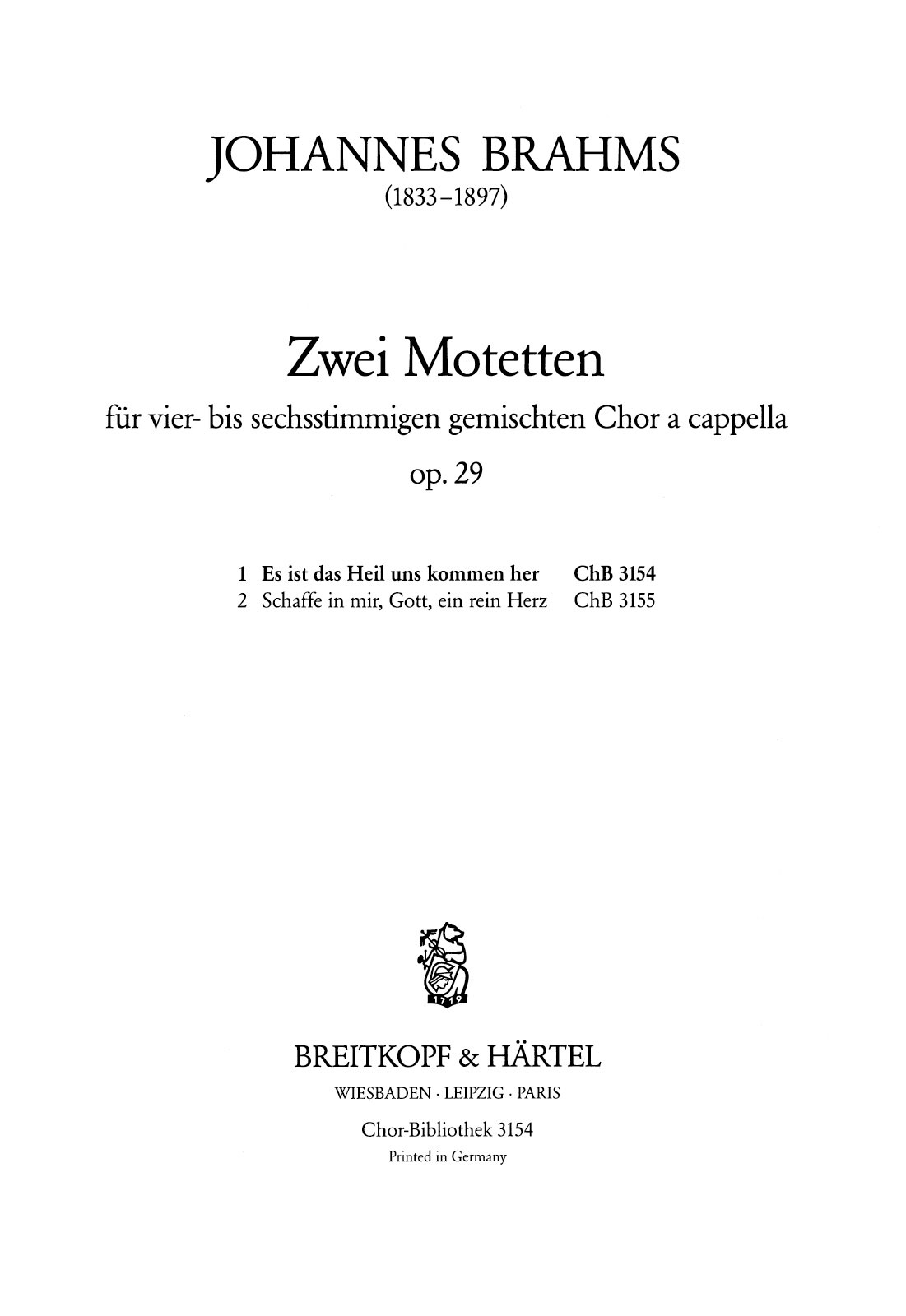ChB 3154 - 2 Motetten op. 29 - Cover