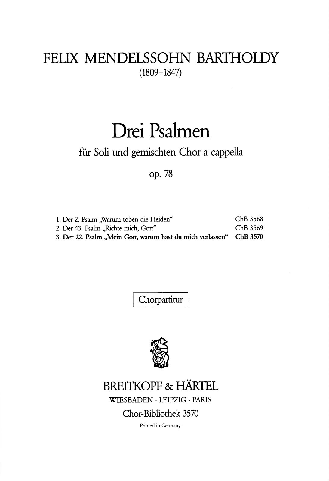ChB 3570 - 3 Psalmen [op. 78] - Cover