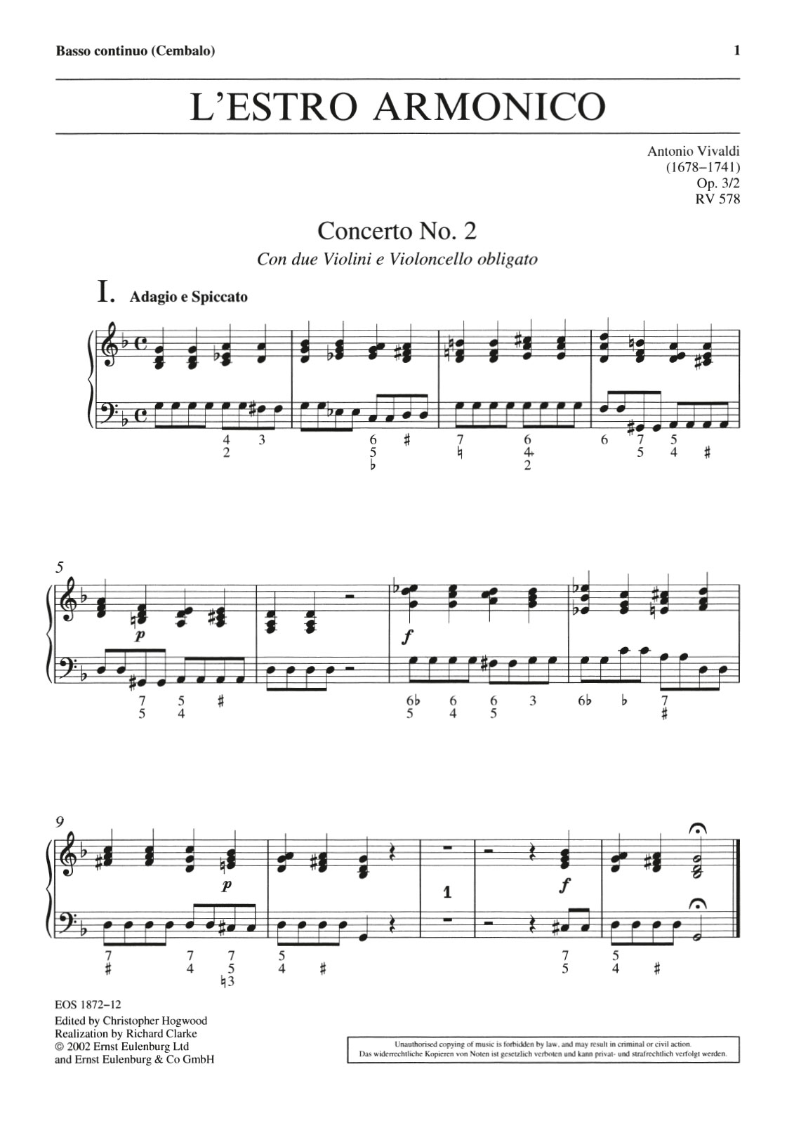 EOS 1872-12 - L’Estro Armonico op. 3/2 RV 578 - Cover