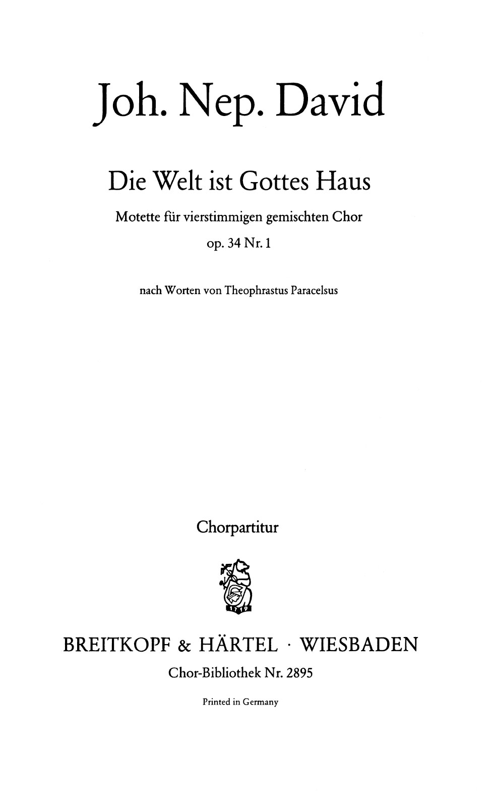 Johann Nepomuk David - 3 Motets Werk 34 - Cover