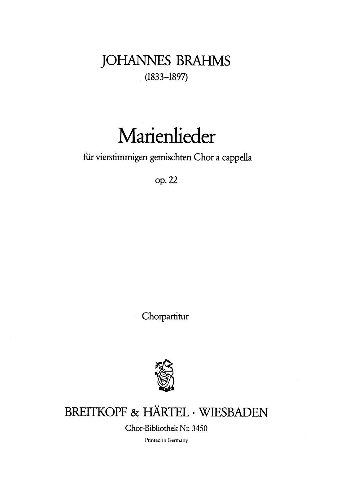 Johannes Brahms - Marienlieder Op. 22 - Cover