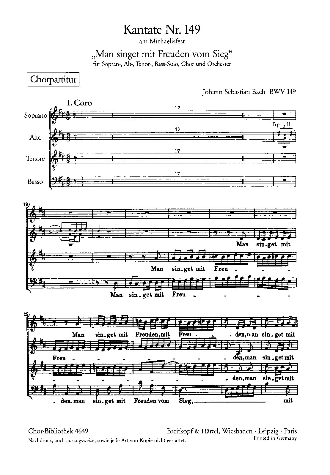 ChB 4649 - Cantata BWV 149 “Man singet mit Freuden vom Sieg” - Cover