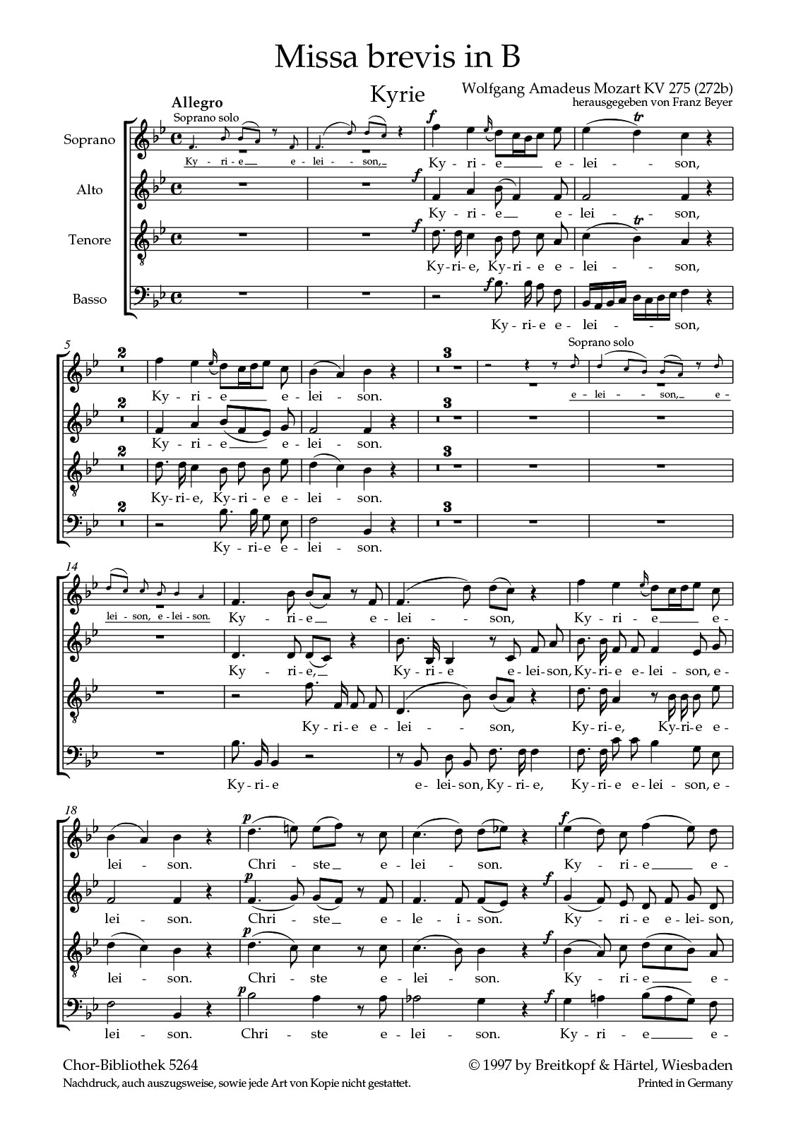 ChB 5264 - Missa brevis in B KV 275 (272b) - Cover