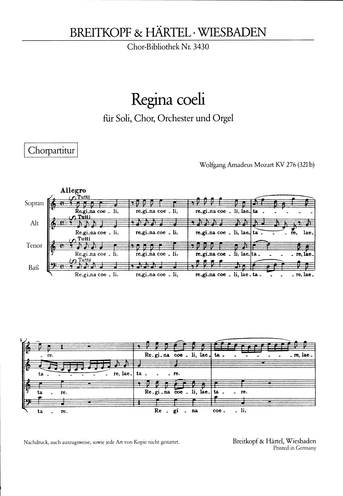 ChB 3430 - Regina coeli in C major K. 276 (321b) - Cover