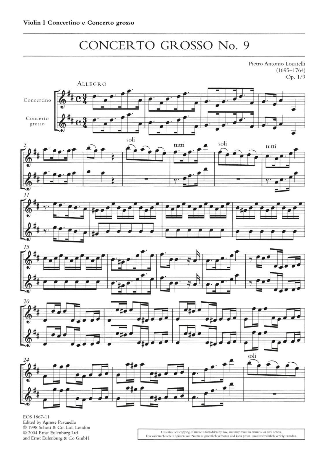 EOS 1867-15 - Concerto grosso „a quattro“ D-dur op. 1/9 - Cover