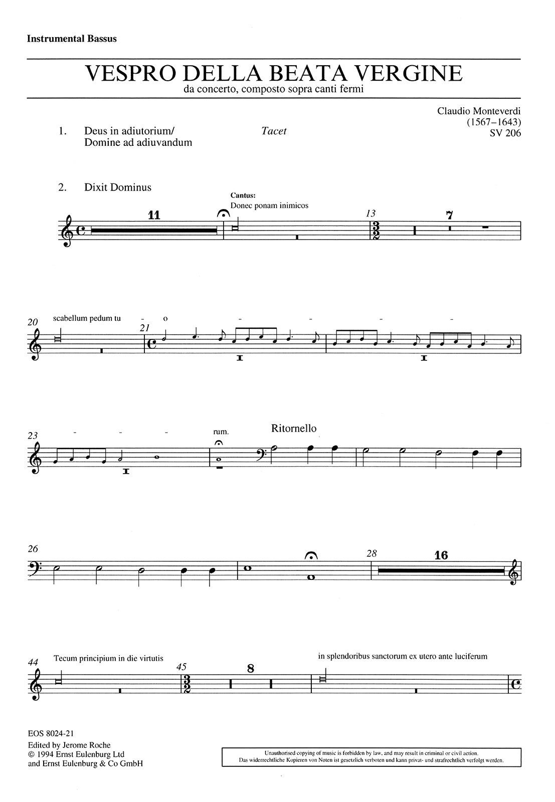 EOS 8024-94 - Vespro della Beata Vergine SV 206 - Cover