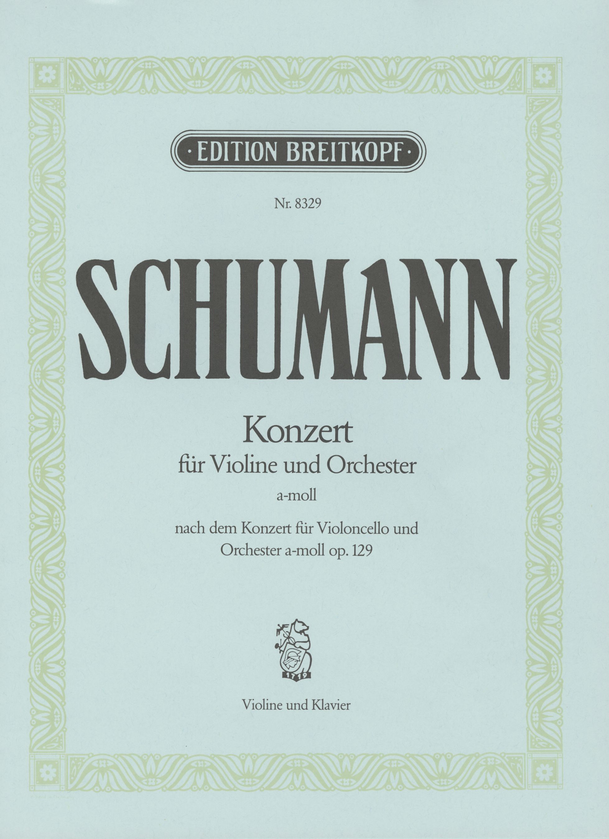 Robert Schumann - Violoncello Concerto in A minor Op. 129 - Cover