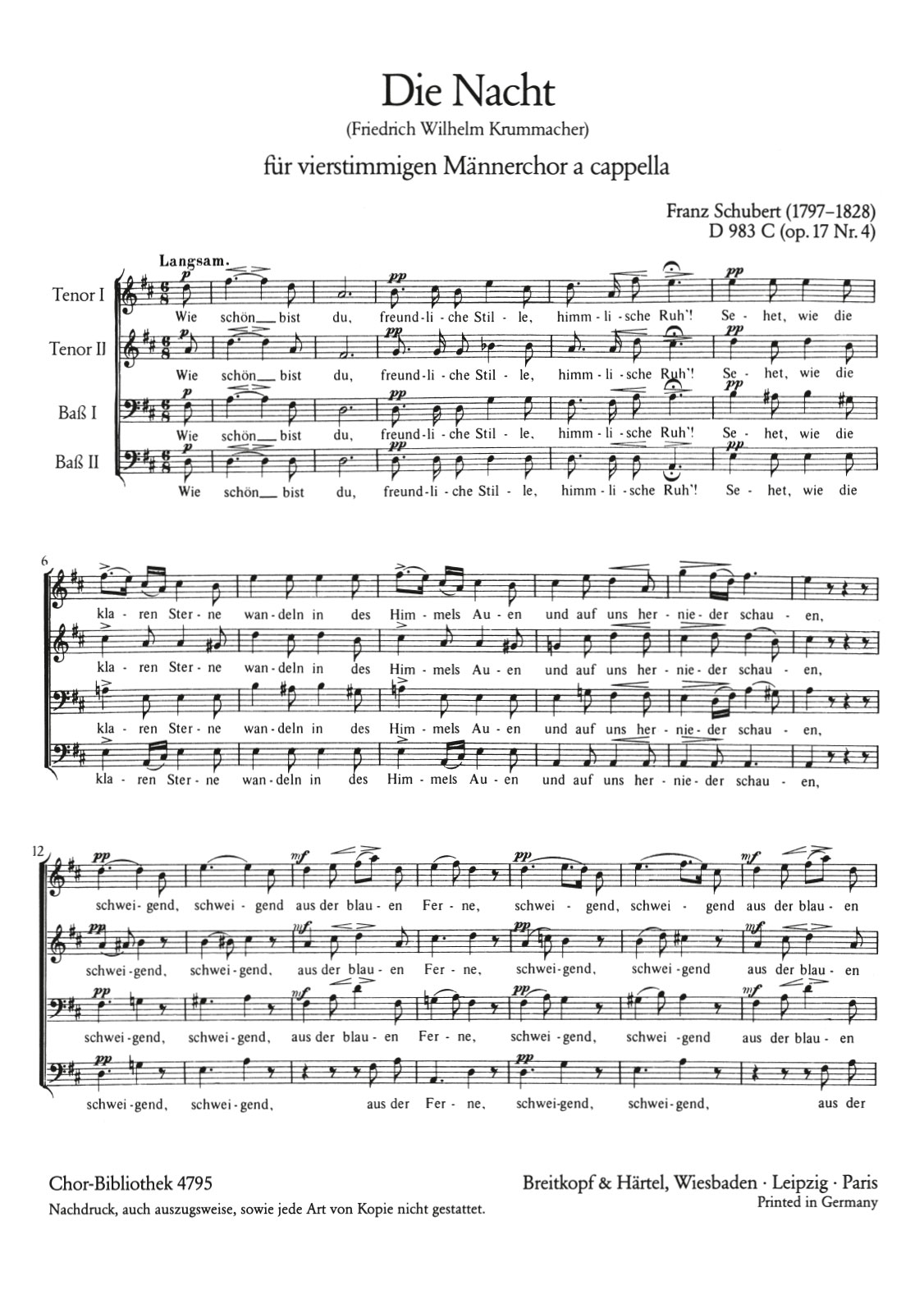 Franz Schubert - Die Nacht D 983 C [Op. 17/4] - Cover
