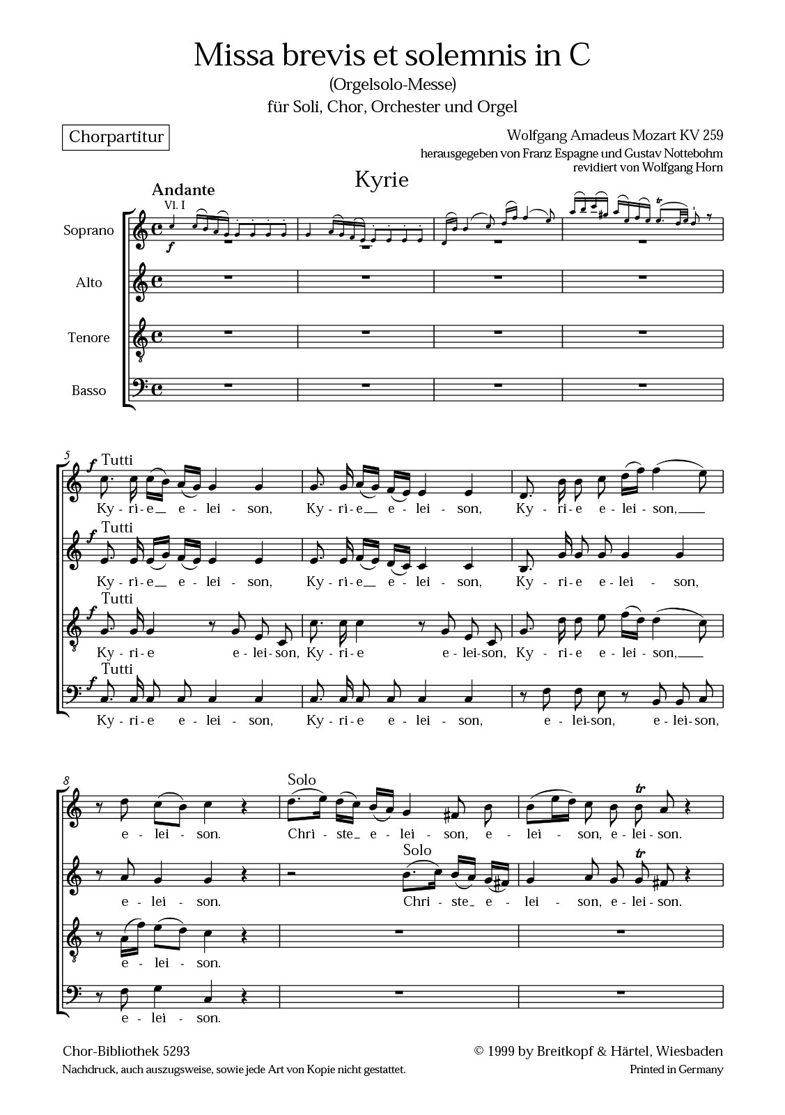 ChB 5293 - Missa brevis et solemnis in C KV 259 - Cover