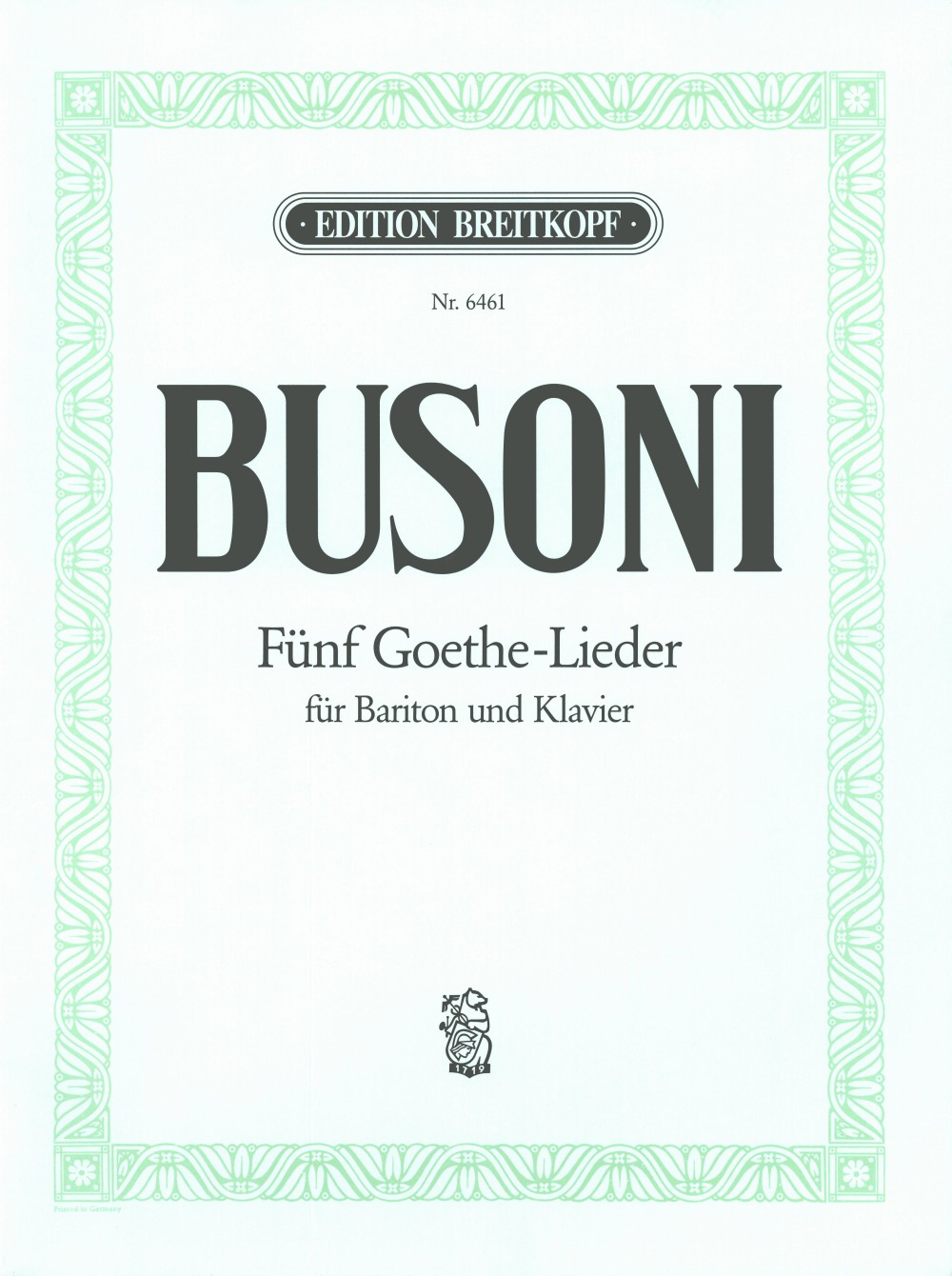 Ferruccio Busoni - 5 Goethe Songs - Cover