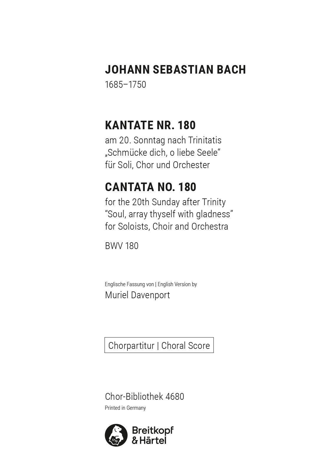 ChB 4680 - Cantata BWV 180 “Soul, array thyself with gladness” - Cover
