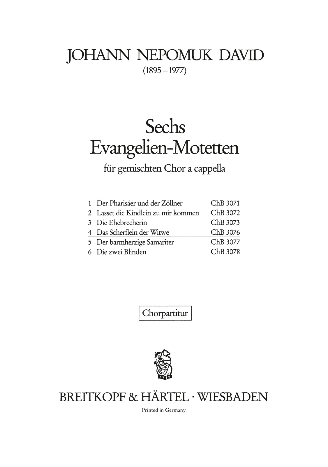 ChB 3076 - 6 Evangelien-Motetten - Cover