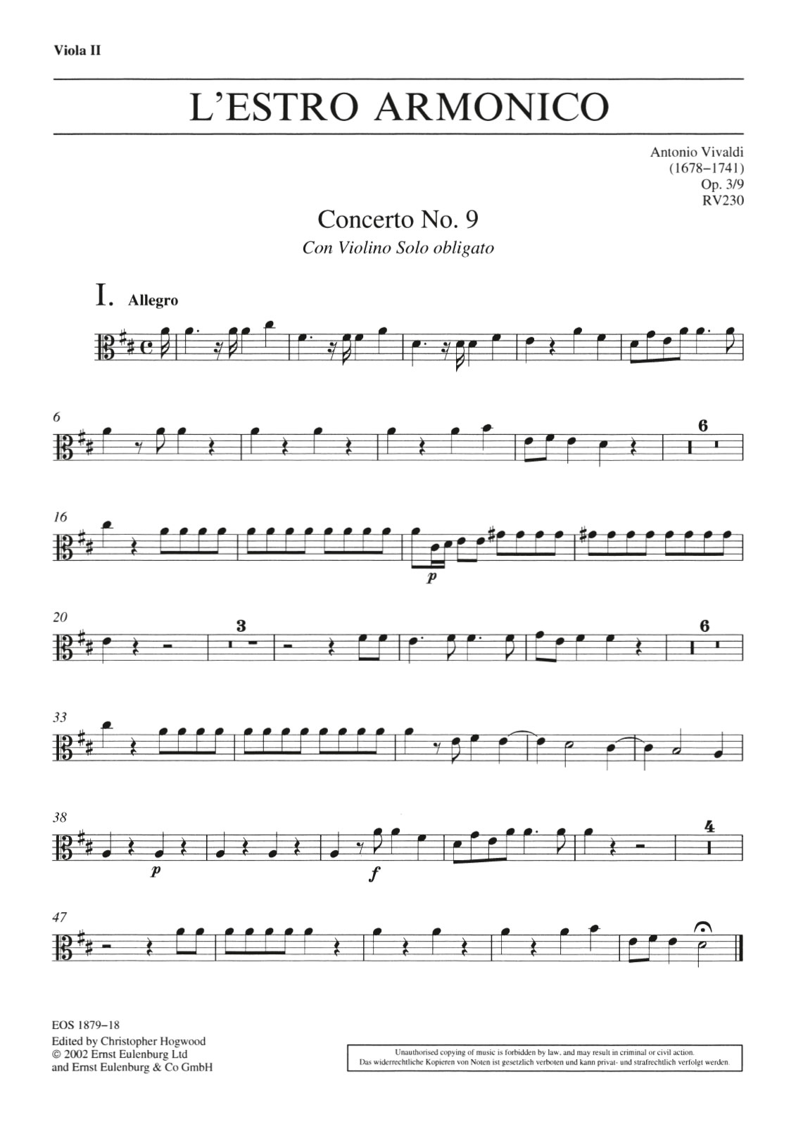 EOS 1879-20 - L’Estro Armonico op. 3/9 RV 230 - Cover