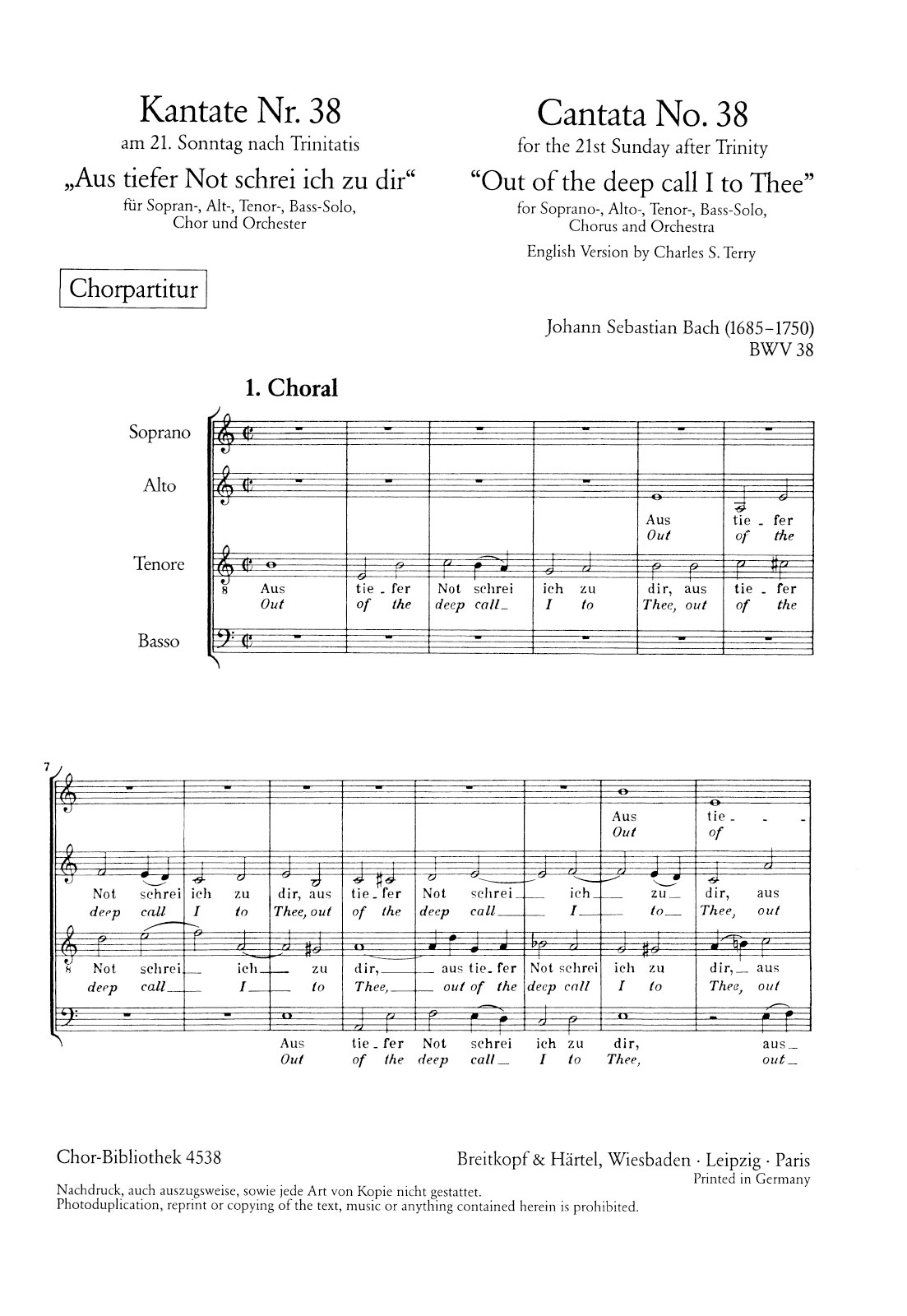 ChB 4538 - Cantata BWV 38 “Out of the deep call I to Thee” - Cover