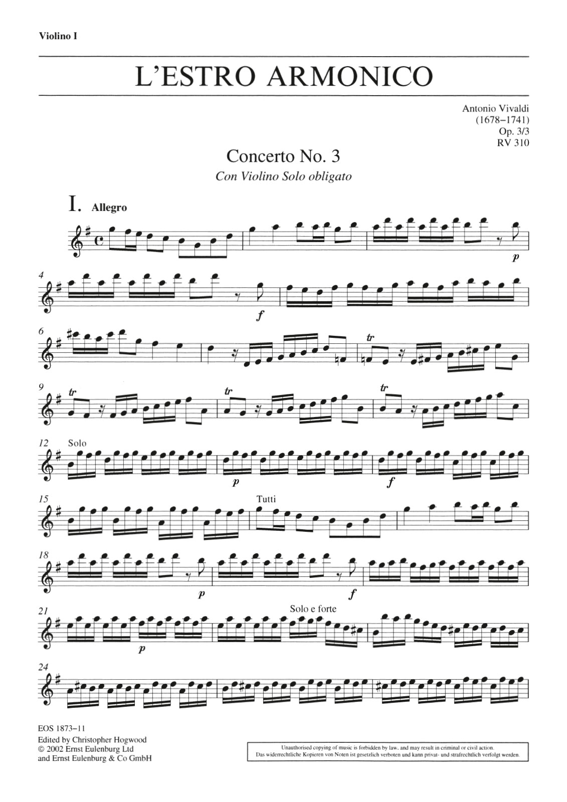 EOS 1873-15 - L’Estro Armonico op. 3/3 RV 310 - Cover