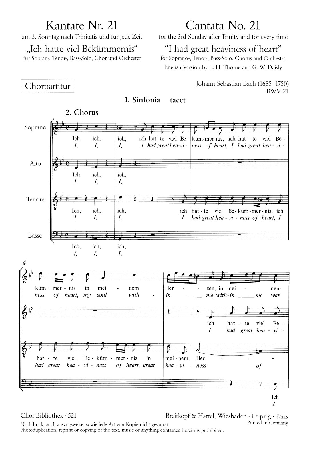 ChB 4521 - Kantate BWV 21 „Ich hatte viel Bekümmernis“ - Cover