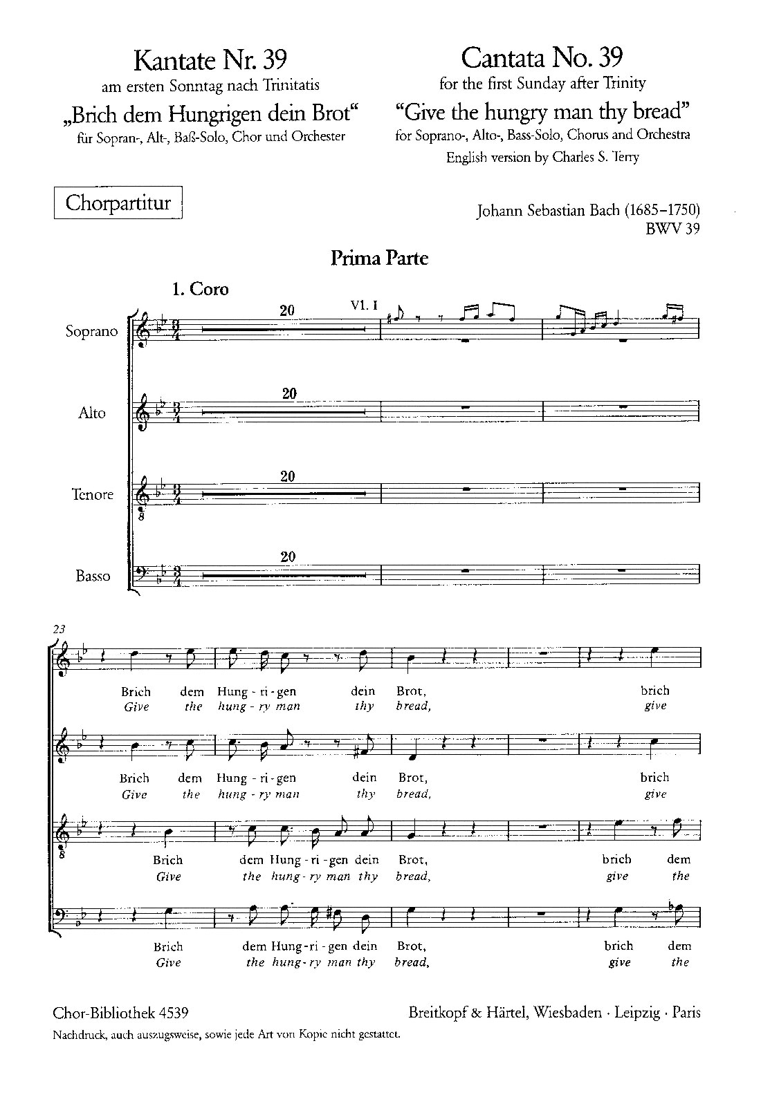 ChB 4539 - Kantate BWV 39 „Brich dem Hungrigen dein Brot“ - Cover