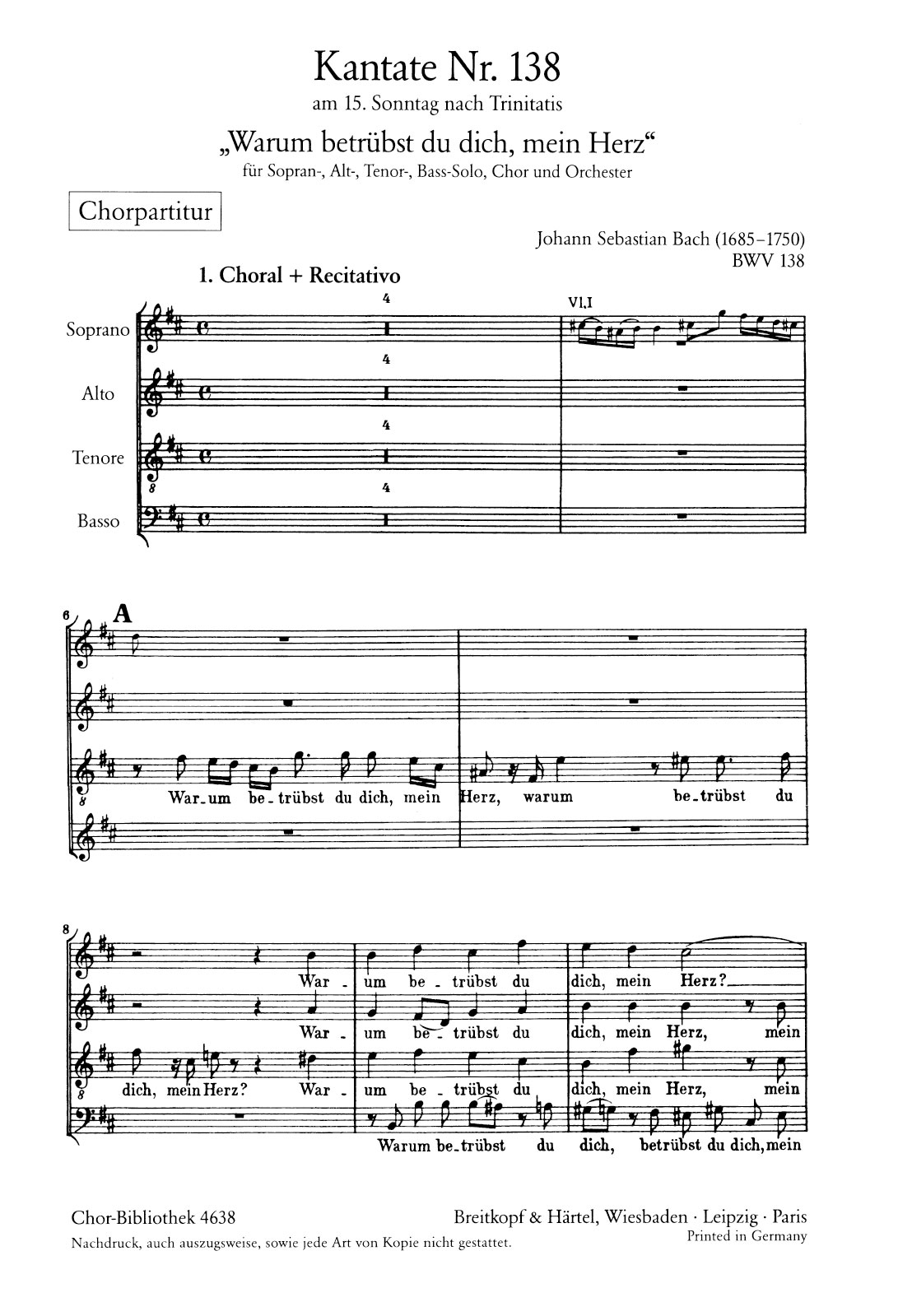ChB 4638 - Cantata BWV 138 “Warum betruebst du dich, mein Herz” - Cover