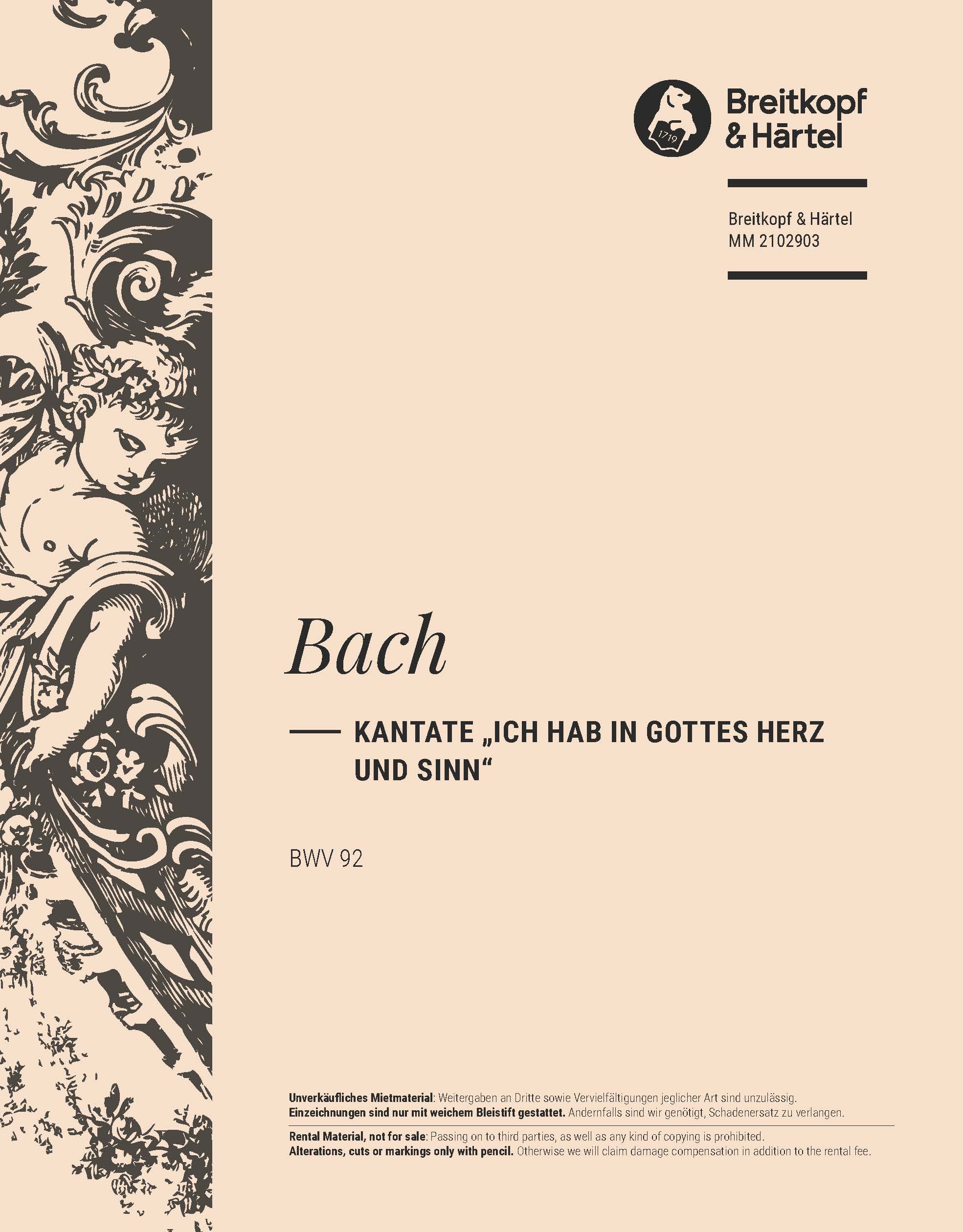 MM 2102903 - Cantata BWV 92 “Ich hab in Gottes Herz und Sinn” - Cover